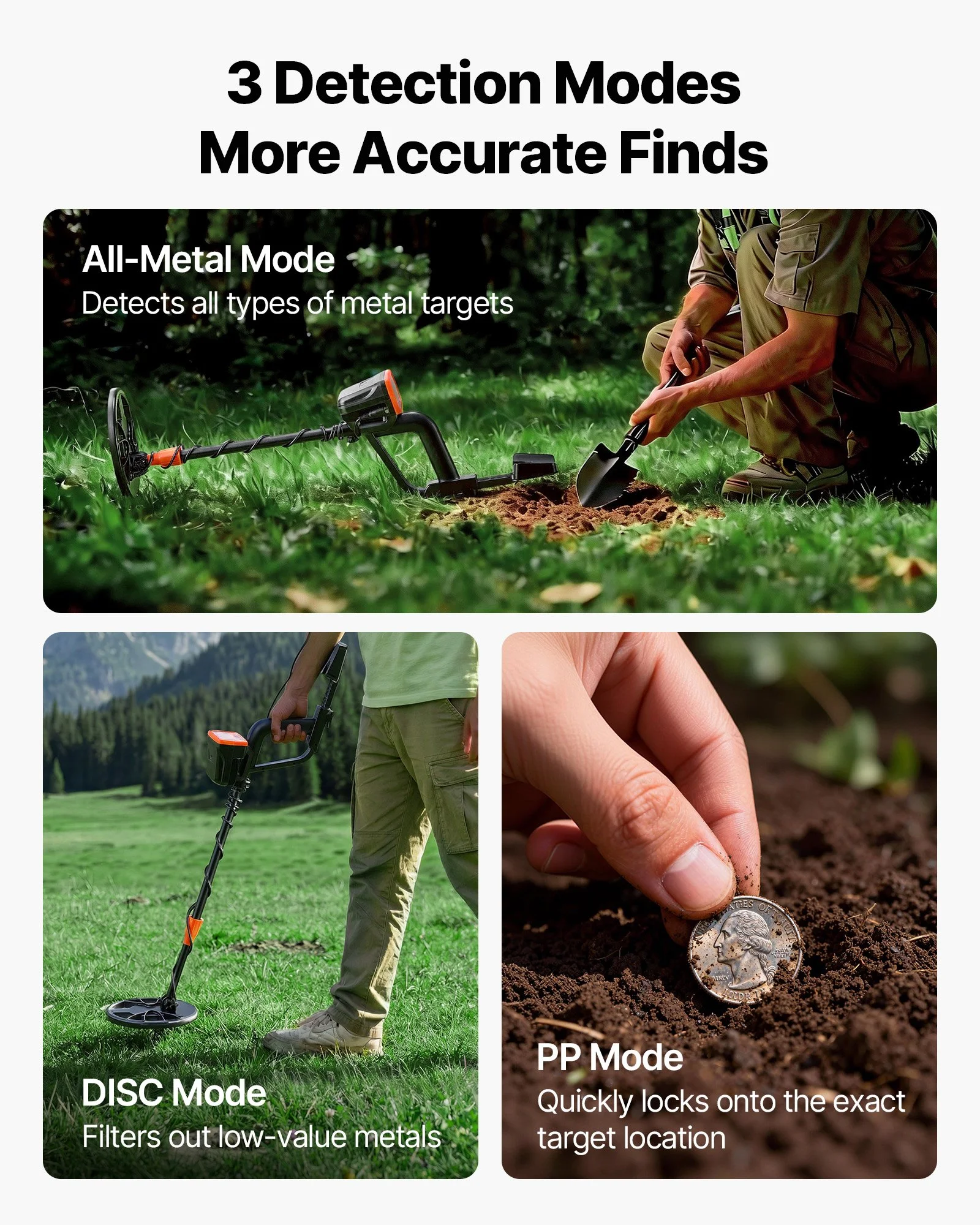 Metal Detector for Adults, 8", Professional High Accuracy Gold Detector, IP68 Waterproof Search Coil with Display, Headphones, 3 Modes, Adjustable Length, for Detecting Gold Treasure Hunting - Image 10
