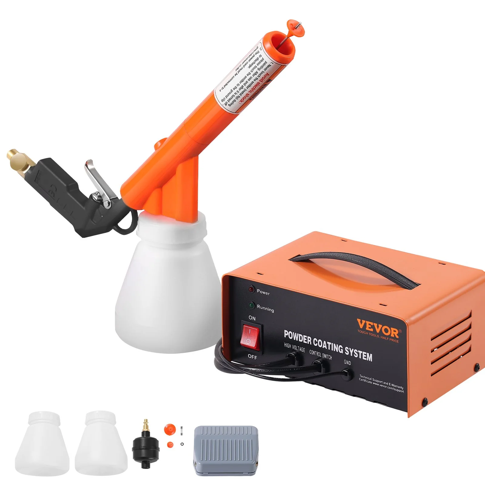 Powder Coating System, 50KV Electrostatic Output Powder Coating Kit with Foot Switch, Spray Gun, Nozzles and Powder Cups, Powder Coating Equipment for Home DIY and Commercial Production