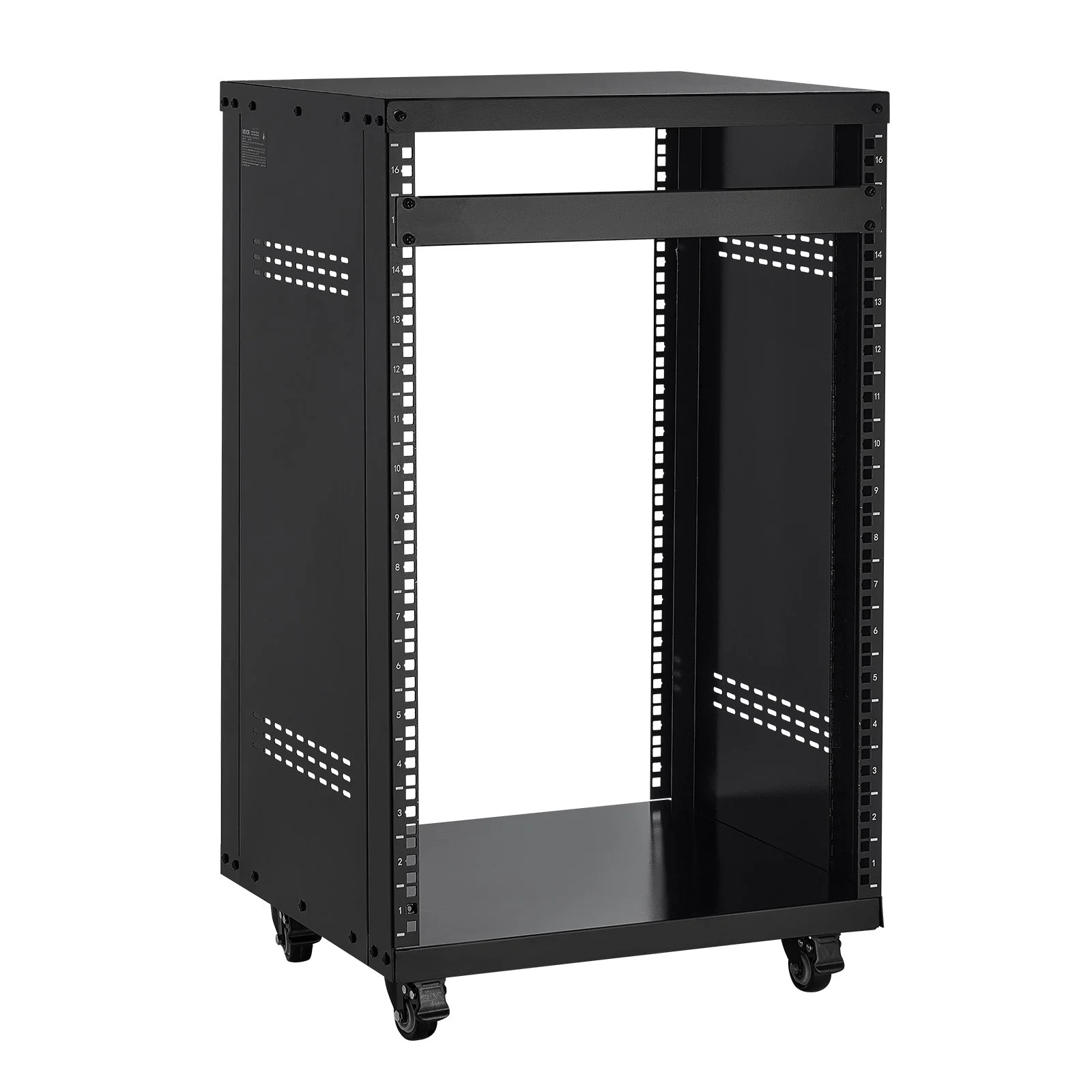 16U AV Rack, 200 lbs Max Capacity, Home Recording Studio Rack with Lockable Caster Wheels, Open Frame Server Cabinet, Special Vent Design, for 19-Inch Audio Video Musical & IT Equipment Mounting