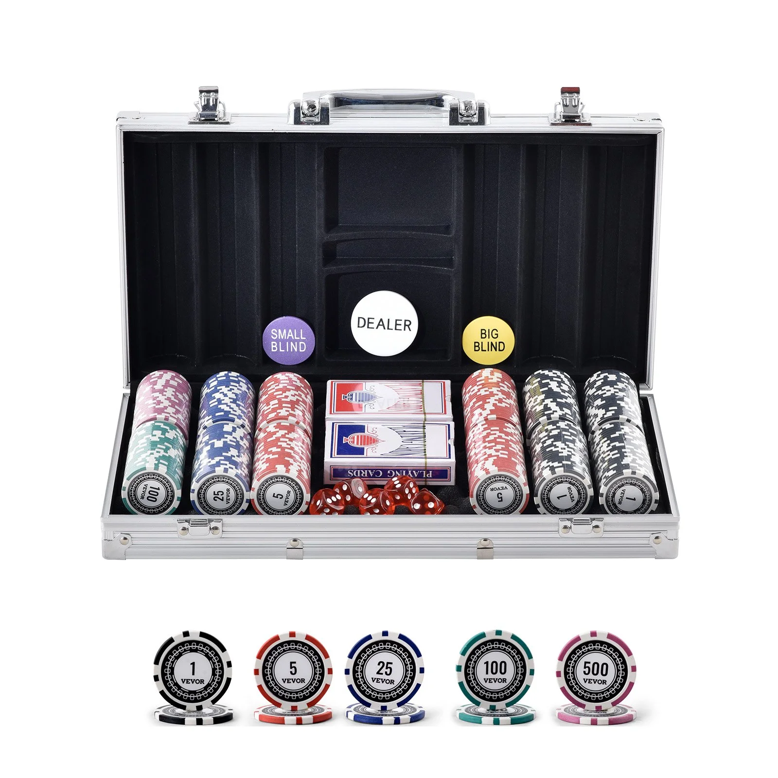 Poker Chip Set, 300-Piece Poker Set, Complete Poker Playing Game Set with Aluminum Carrying  Case, 11.5 Gram Casino Chips, Cards, Buttons and Dices, for Texas Hold'em, Blackjack, Gambling