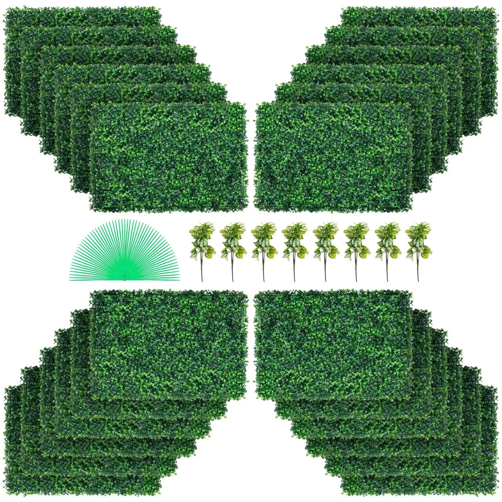 Artificial Boxwood Panel UV 24pcs Boxwood Hedge Wall Panels Artificial Grass Backdrop Wall 24" X 16" 4 cm Green Grass Wall, Fake Hedge for Decor Privacy Fence Indoor, Outdoor Garden Backyard