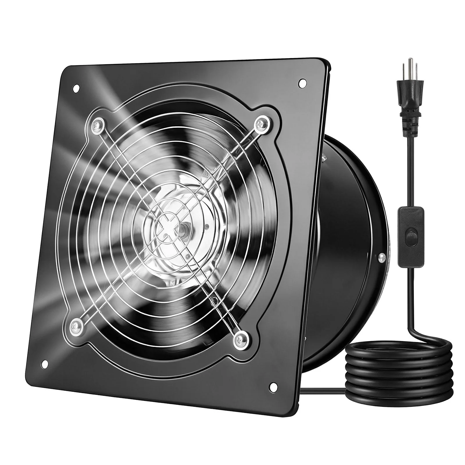 8 Inch Exhaust Fan, 576 CFM High Velocity Wall Mount Vent Fan with On/Off Control, Low Consumption, Portable Ventilation Extractor for Attic,Garage,Basement,Workshop,Kitchen, Chicken Coop,Black