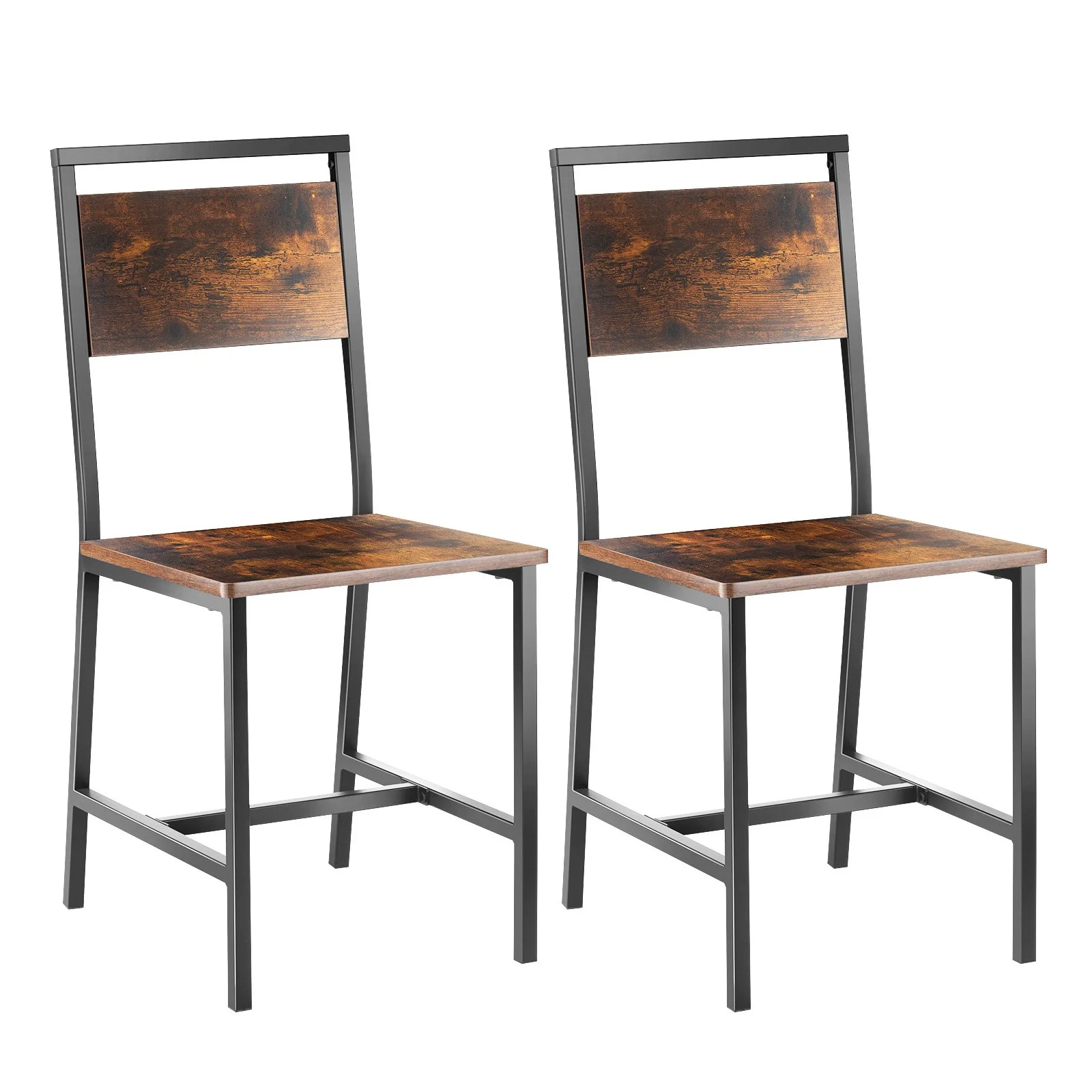 Dining Chairs Set of 2, Wooden Table Chairs with Metal Frame and Backrest, Easy to Assemble Leather Side Chair, Modern Farmhouse Walnut Chair for Kitchen Living Room, Rustic Brown and Black