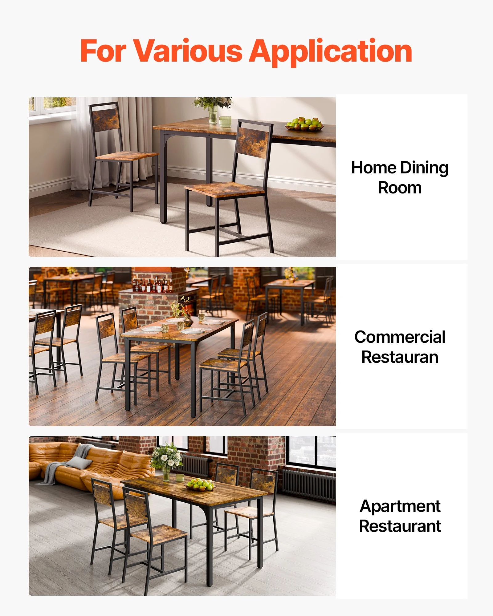 Dining Chairs Set of 2, Wooden Table Chairs with Metal Frame and Backrest, Easy to Assemble Leather Side Chair, Modern Farmhouse Walnut Chair for Kitchen Living Room, Rustic Brown and Black - Image 11