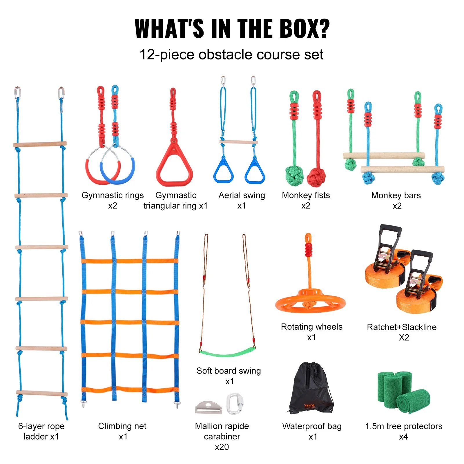 Ninja Warrior Obstacle Course for Kids, 2 x 50 ft Weatherproof Slacklines, 500lbs Weight Capacity Monkey Line, Outdoor Playset Equipment, Backyard Toys Training Equipment Set with 12 Obstacles - Image 6