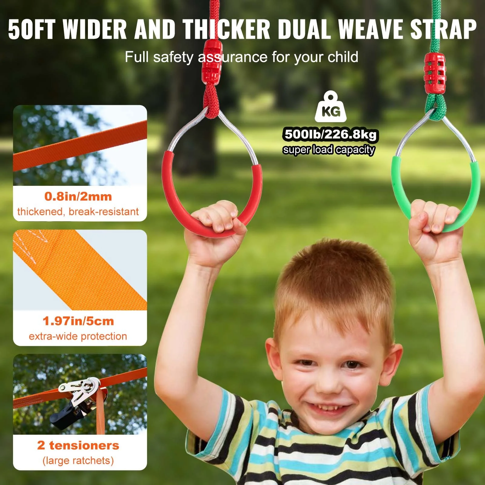 Ninja Warrior Obstacle Course for Kids, 2 x 50 ft Weatherproof Slacklines, 500lbs Weight Capacity Monkey Line, Outdoor Playset Equipment, Backyard Toys Training Equipment Set with 12 Obstacles - Image 3