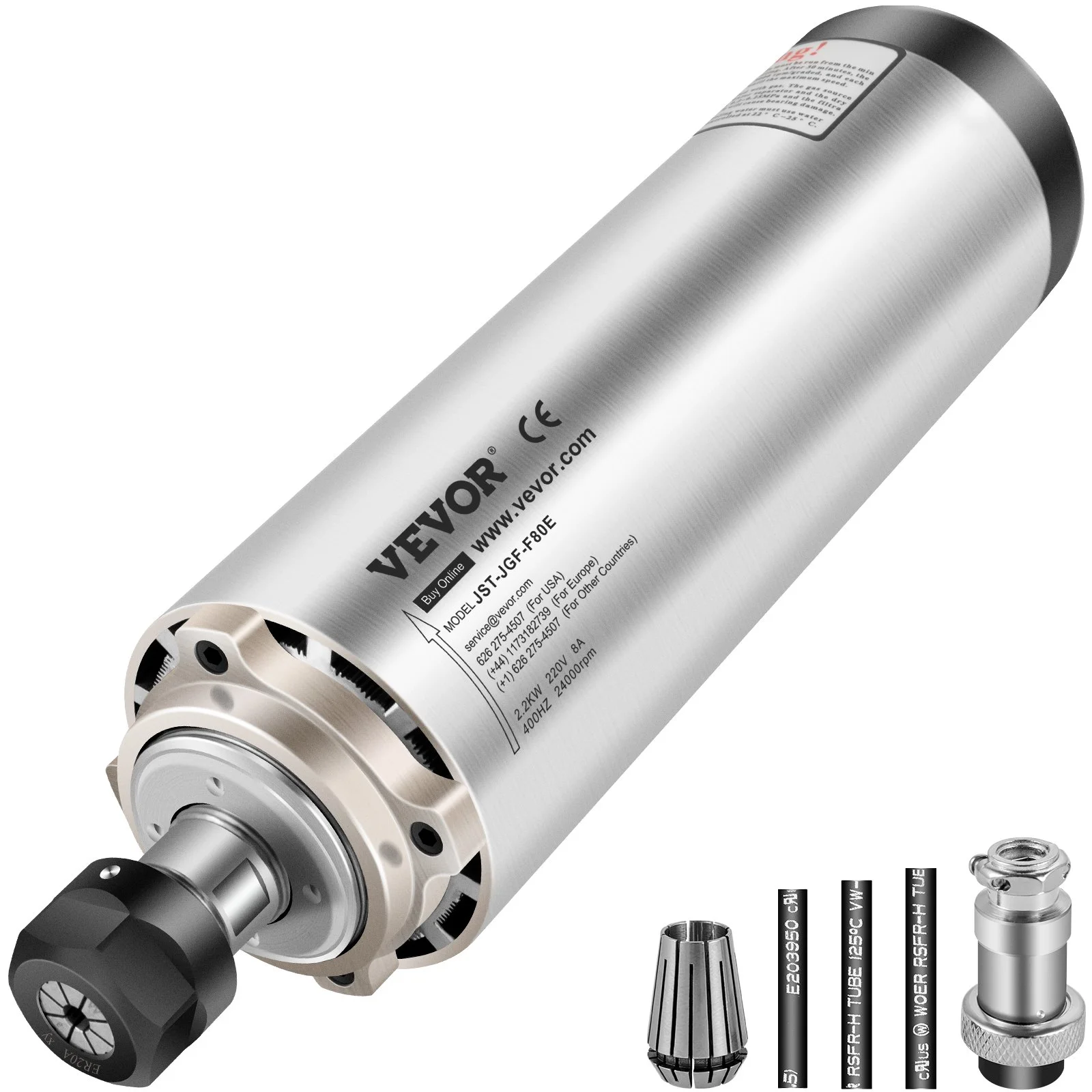 Air Cooled Spindle Motor ER20 CNC Spindle Milling Motor 2.2KW Spindle Motor 24000 RPM 400 Hz for CNC Router Engraving Milling Grind Machine（220V）