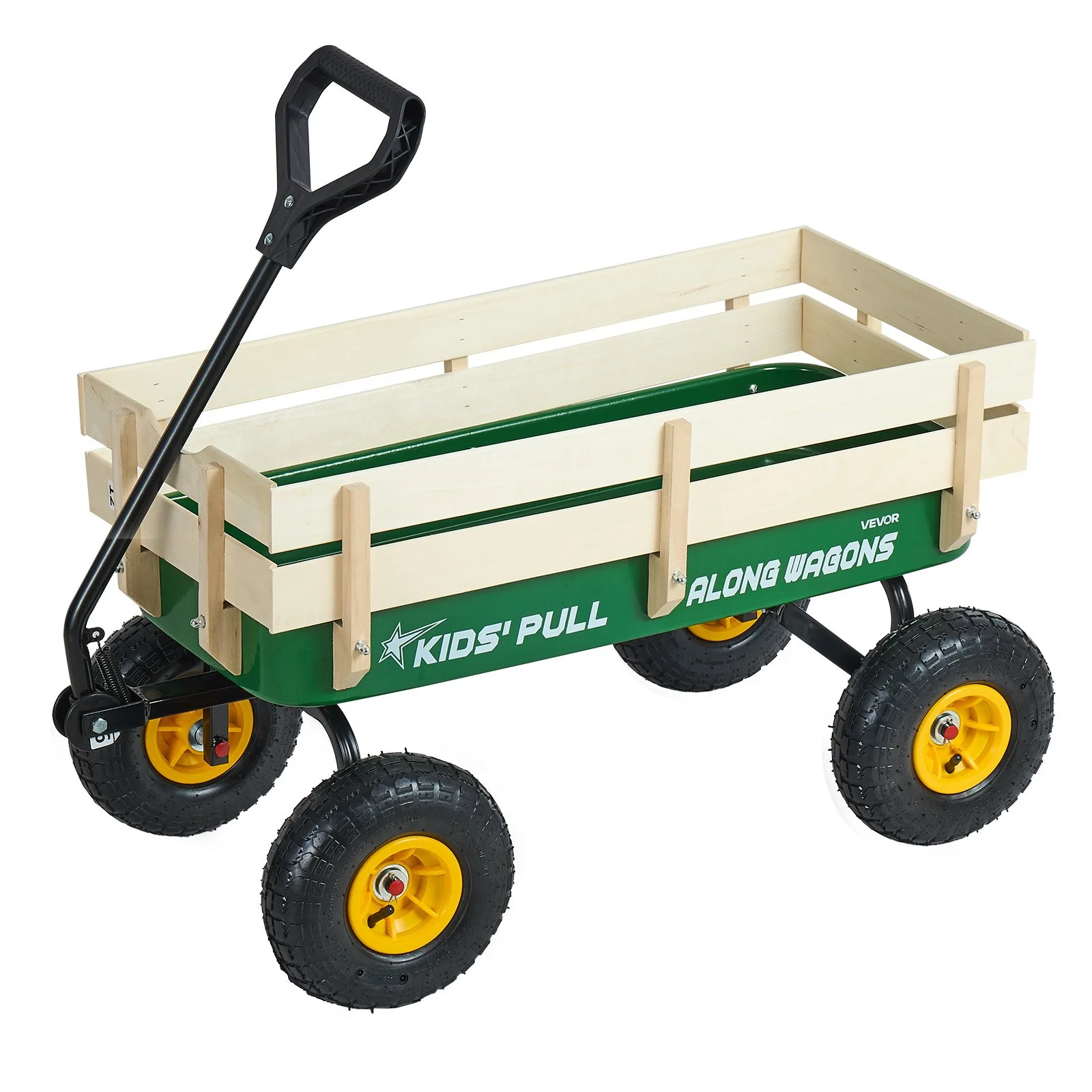 Pull-Along Wagon for Kids, 39 inch Toddler Wagons with Wooden Panels & Handle, Supports up to 330 lbs, All-Terrain Utility Wagon Cart Birthday Present for Kids Gardening Beach, Green