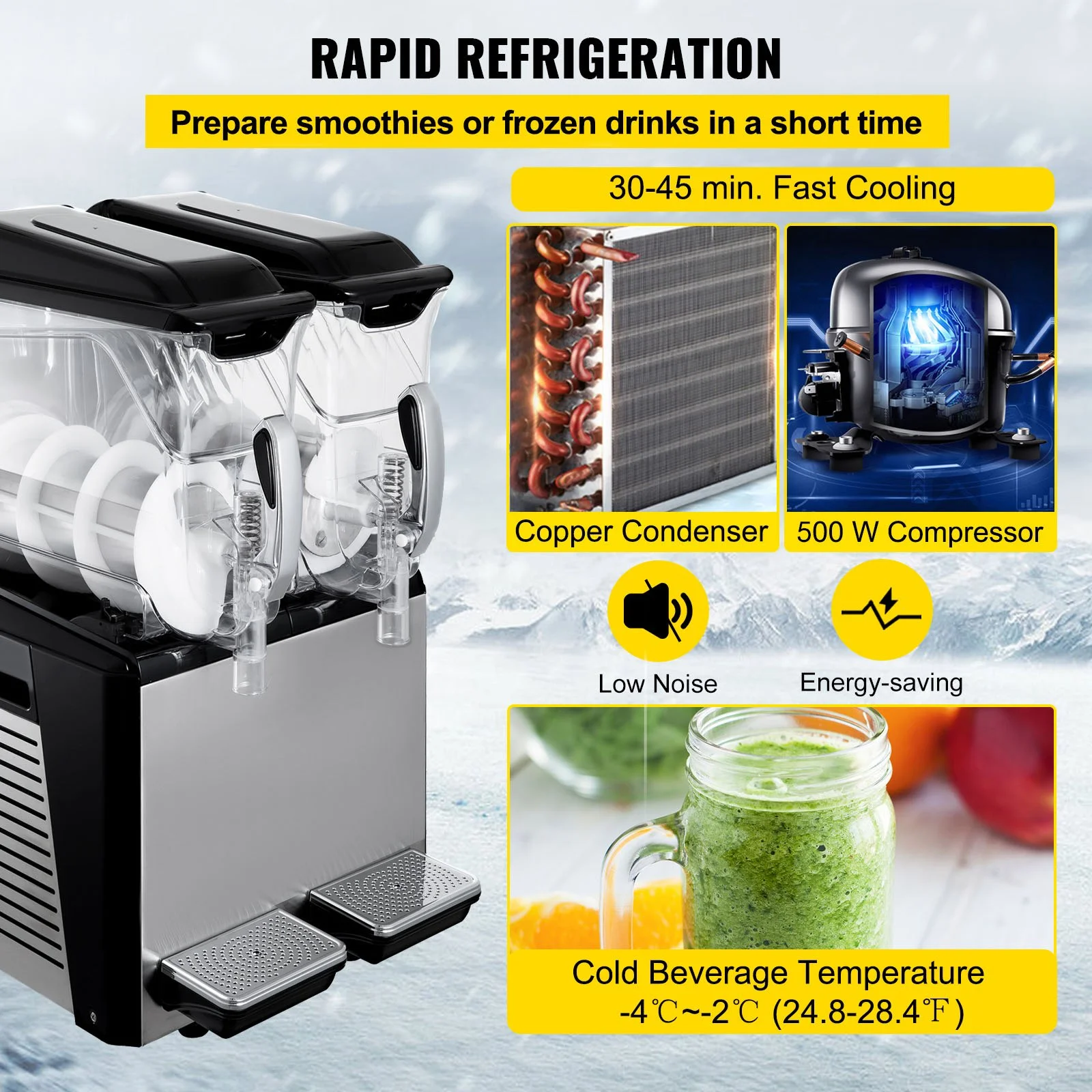 110V Slushy Machine 20L Double Bowl Margarita Frozen Drink Maker 900W Automatic Clean Day and Night Modes for Supermarkets Cafes Restaurants Snack Bars Commercial Use - Image 4