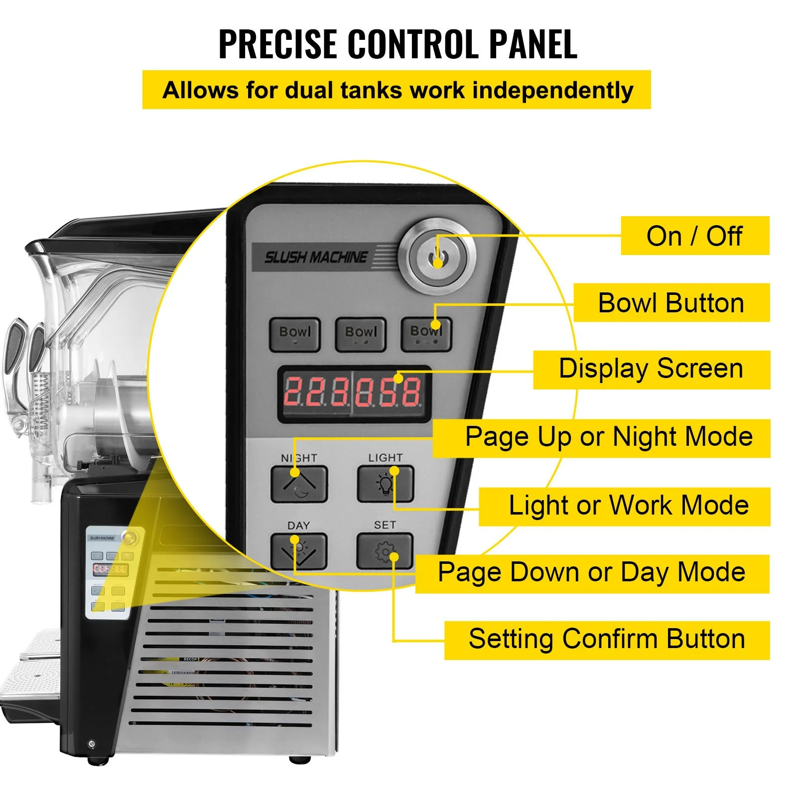 110V Slushy Machine 20L Double Bowl Margarita Frozen Drink Maker 900W Automatic Clean Day and Night Modes for Supermarkets Cafes Restaurants Snack Bars Commercial Use - Image 5