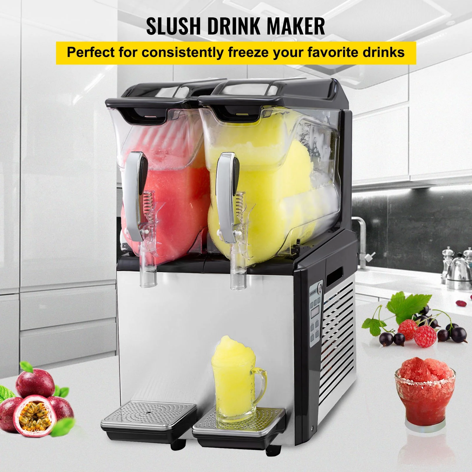 110V Slushy Machine 20L Double Bowl Margarita Frozen Drink Maker 900W Automatic Clean Day and Night Modes for Supermarkets Cafes Restaurants Snack Bars Commercial Use - Image 7
