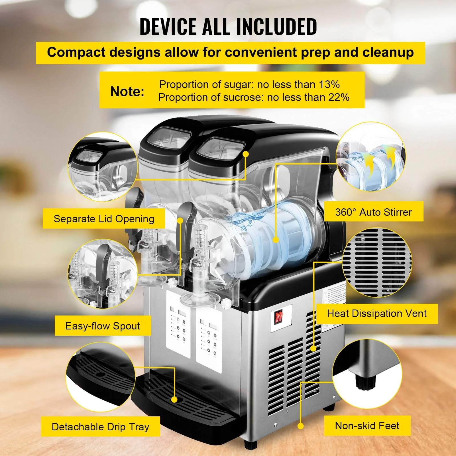 110V Slushy Machine 20L Double Bowl Margarita Frozen Drink Maker 900W Automatic Clean Day and Night Modes for Supermarkets Cafes Restaurants Snack Bars Commercial Use - Image 6