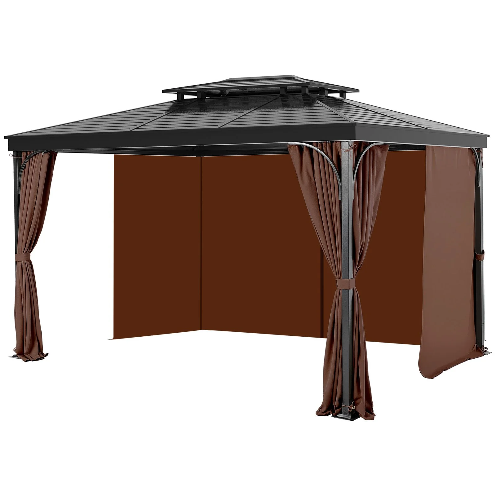 Gazebo Curtains Outdoor, Fit Most 10' x 10' x 6.9' Gazebos, 4-Panel Sidewall Gazebo Privacy Curtains with Zippers, Outdoor Curtain Replacement for Patio Canopy, Only Curtain, Coffee