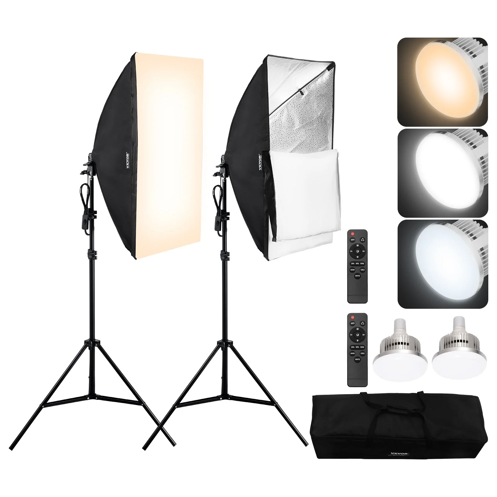 Softbox Lighting Kit, 20" x 28", Professional Softbox with 45W 3000-6500K LED Bulbs, 3 Continuous Lighting Effects, Tripod Stand, Remote Control, Studio Lights for Portrait shooting, Live Streaming