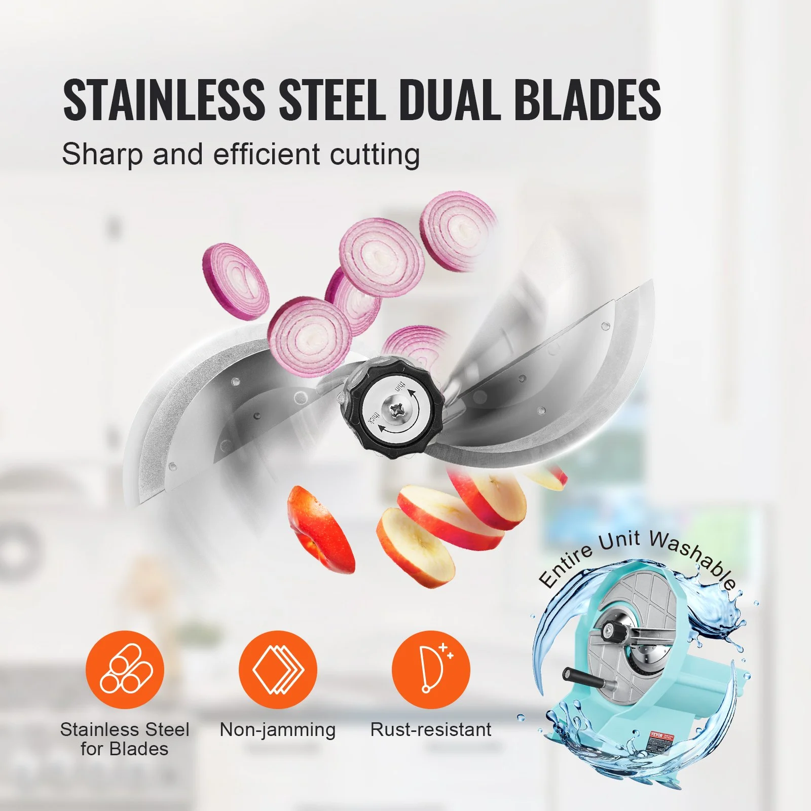 Manual Vegetable Fruit Slicer, 0-0.5"/0-12mm Thickness Adjustable Commercial Slicer Machine, Double Feed Ports, Stainless Steel Blade Food Cutter Slicing Machine for Cucumber, Lemon, Tomato - Image 5
