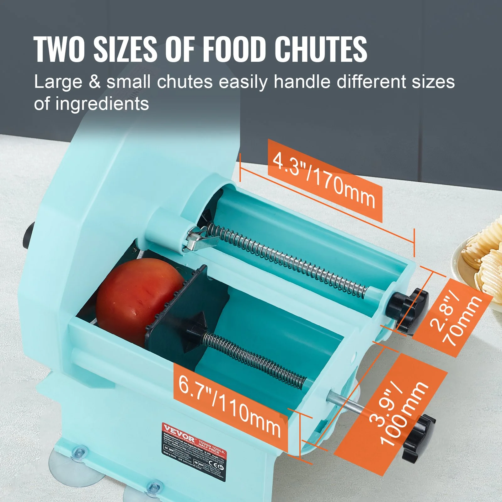 Manual Vegetable Fruit Slicer, 0-0.5"/0-12mm Thickness Adjustable Commercial Slicer Machine, Double Feed Ports, Stainless Steel Blade Food Cutter Slicing Machine for Cucumber, Lemon, Tomato - Image 7