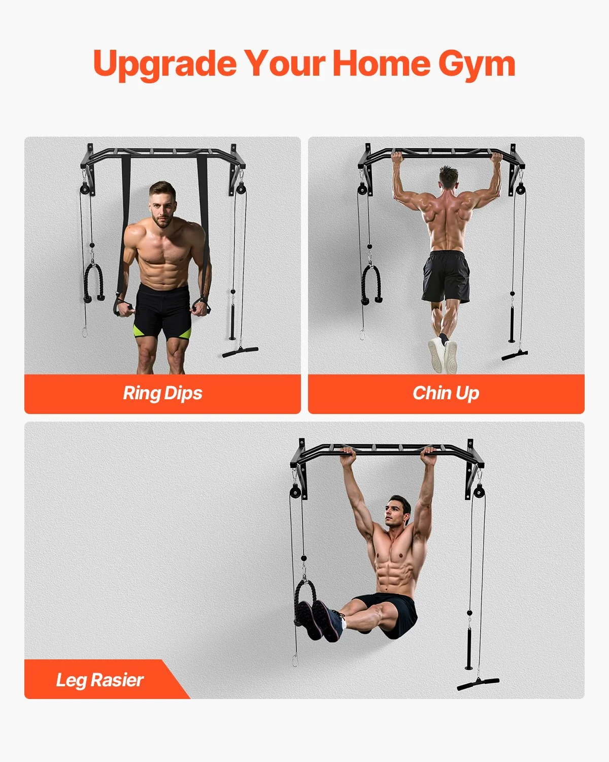 Pull Up Bar, Multi-Grip Wall Mounted Pull Ups, 50 in Width Multifunctional Chin Up Training Station, Heavy Duty Steel Upper Body Workout Bars with LAT Pulldown Attachments, 440 lbs, for Home Gym - Image 3