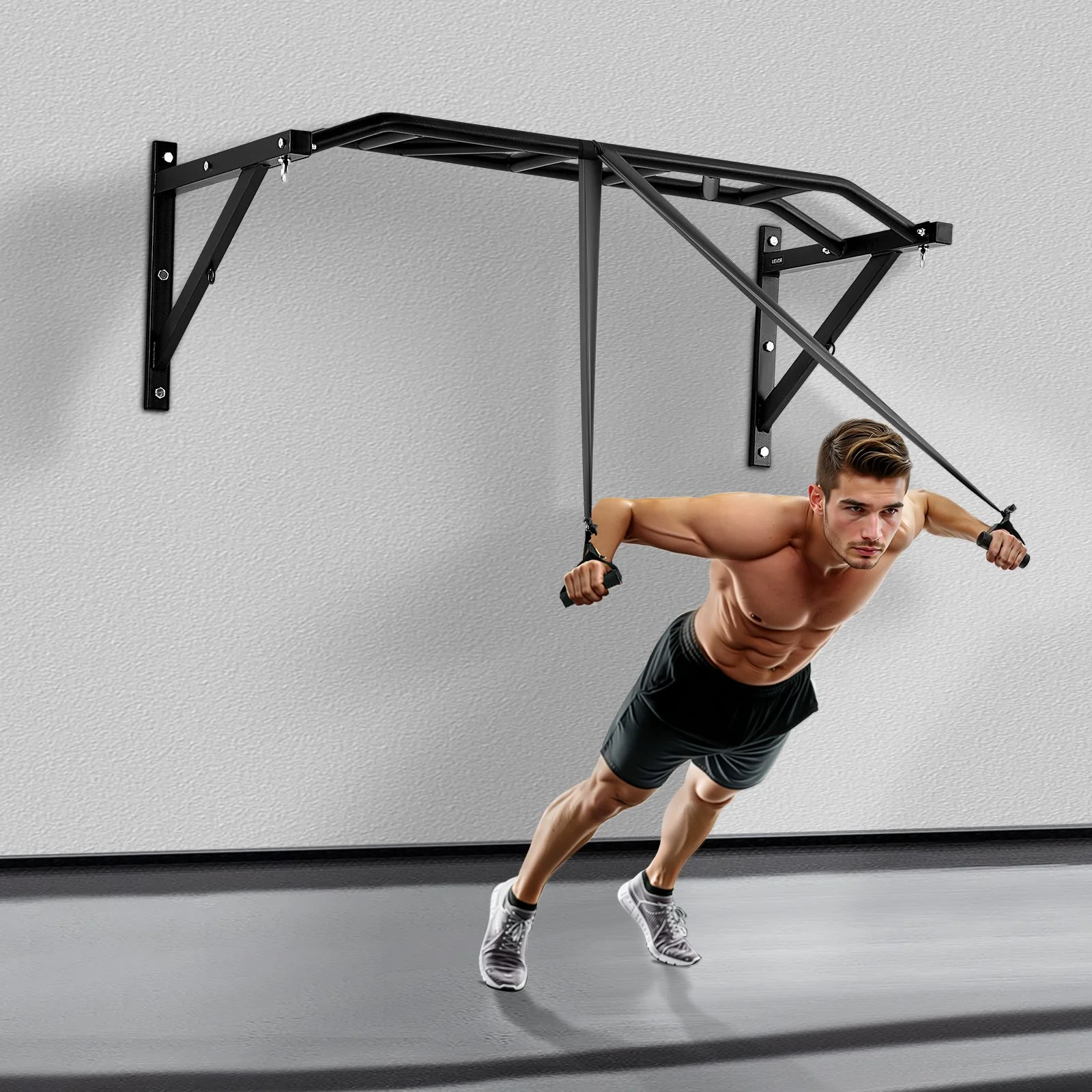 Pull Up Bar, Multi-Grip Wall Mounted Pull Ups, 50 in Width Multifunctional Chin Up Training Station, Heavy Duty Steel Upper Body Workout Bars with LAT Pulldown Attachments, 440 lbs, for Home Gym - Image 8