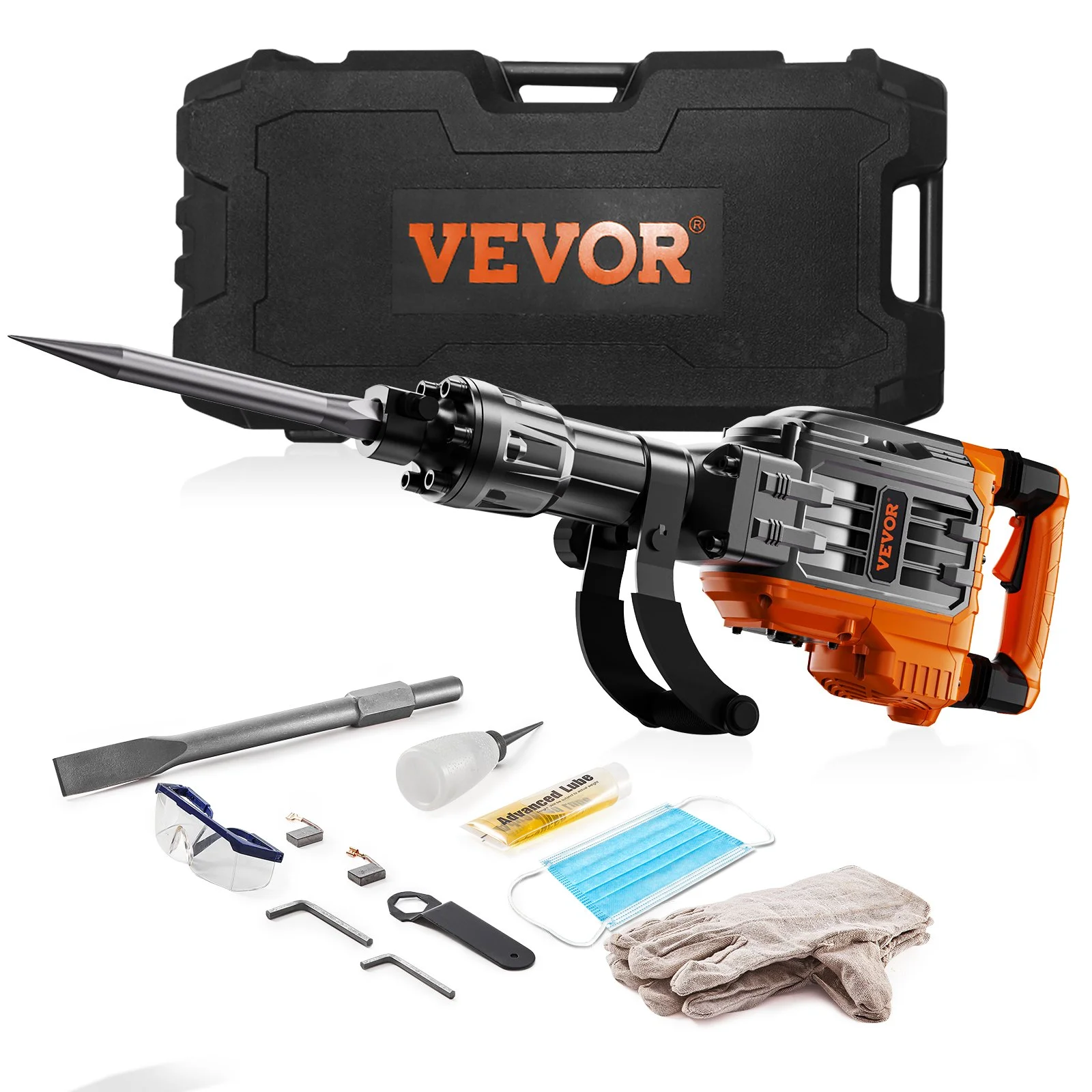 Demolition Jack Hammer, 3500W Jack Hammer Concrete Breaker, 2pcs Chisel with Gloves & 360°C Swiveling Front Handle for Trenching, 1900 BPM Heavy Duty Electric Jack Hammer, Black
