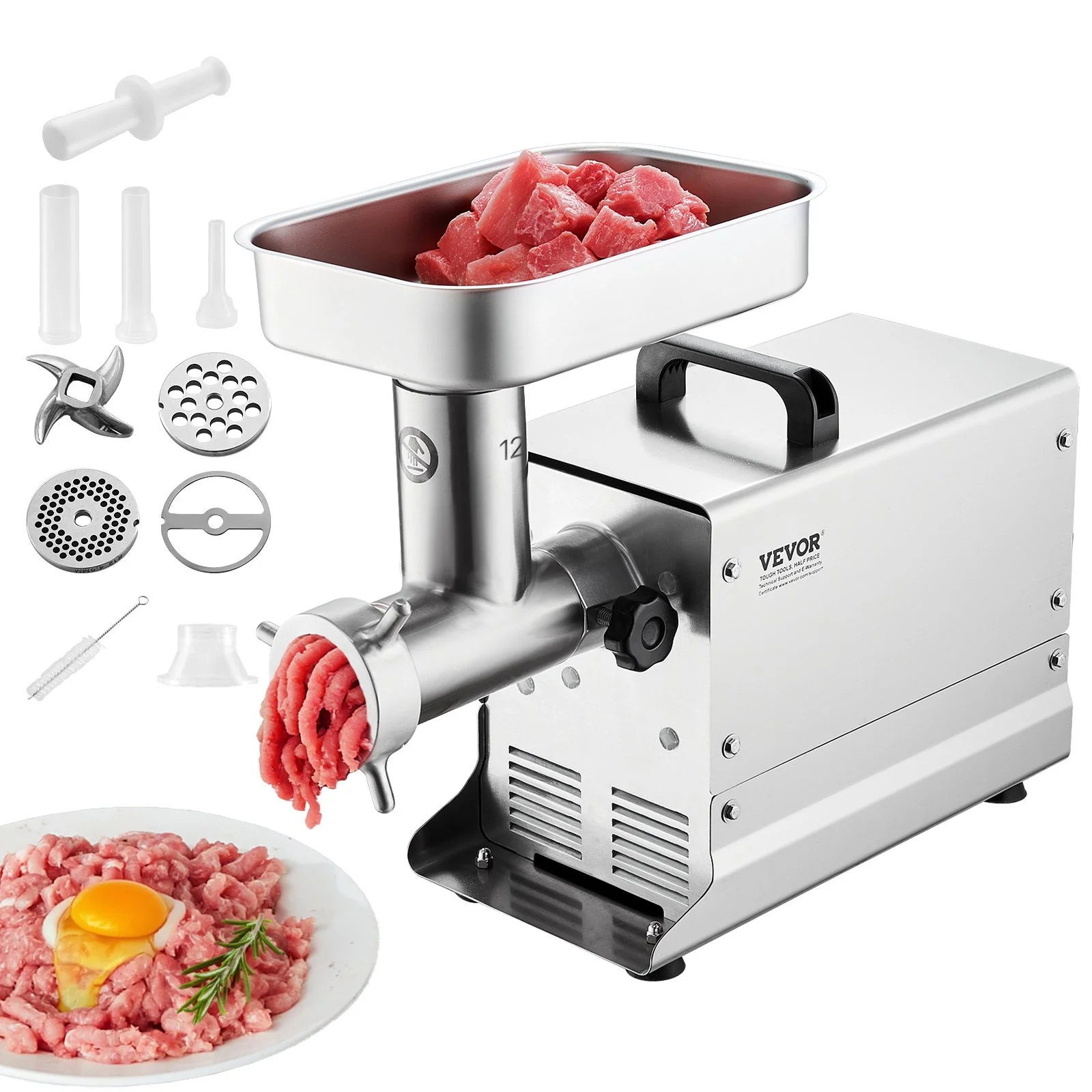 Meat Grinder, 11 Lbs/Min Capacity Electric Meat Grinders with Blade, Grinding Plate, Sausage Maker, Stainless Steel Commercial Meat Mincer for Kitchen Restaurant Butcher Store