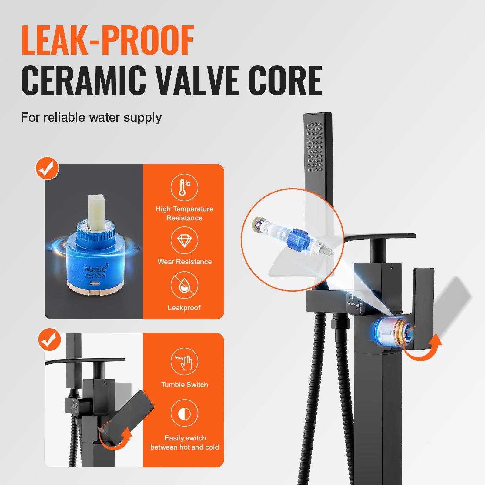 Freestanding Bathtub Faucet, Floor Mount, Freestanding Tub Filler, Shower Mixer Taps, Two Water Modes, 360° Swivel Spout, for Bathing & Showering Pet Bathing Cleaning Drains Toilet Flushing - Image 4