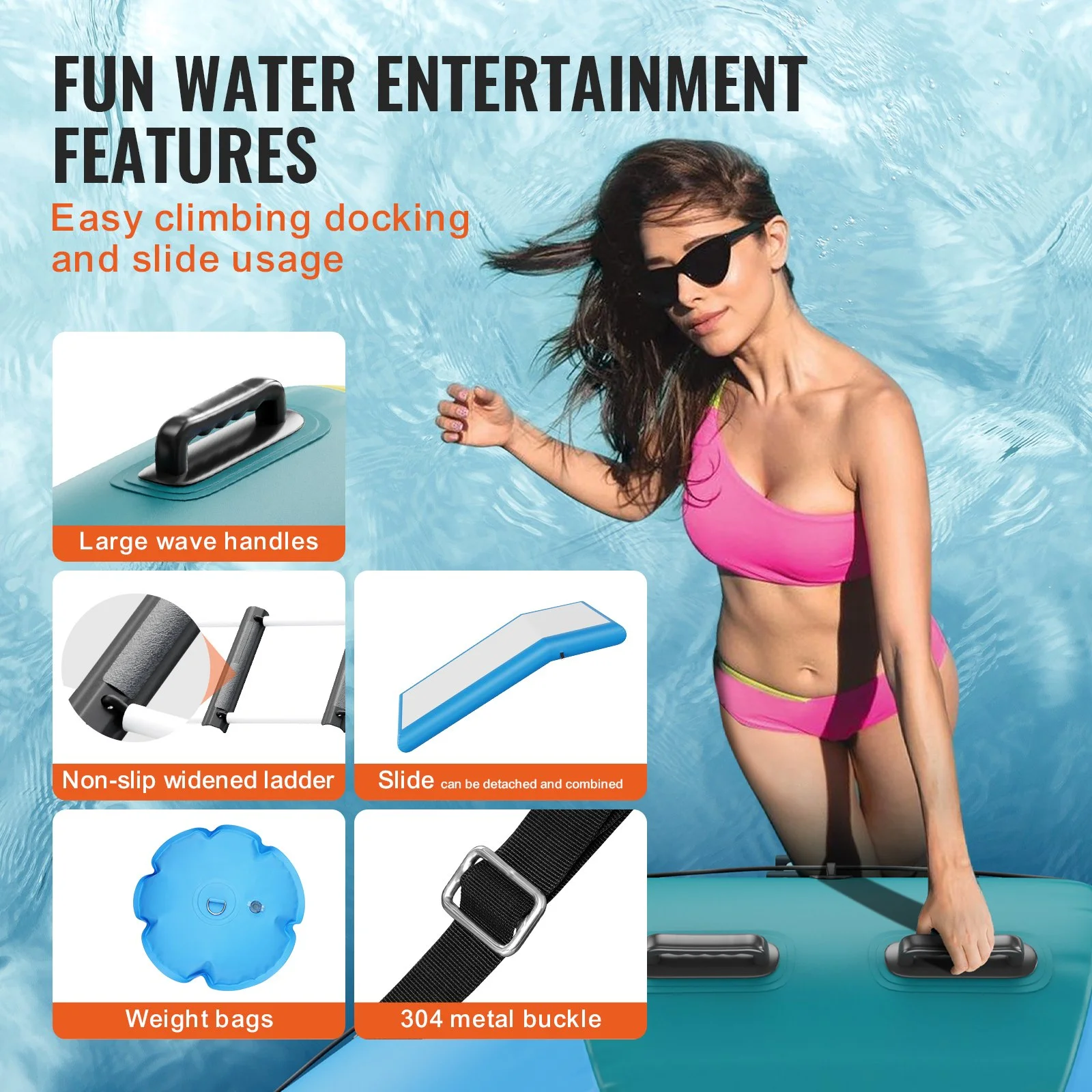 Inflatable Water Bouncer, 10ft Recreational Water Trampoline, Portable Bounce Swim Platform with Slide, 3-Step Ladder & Electric Air Pump, Kid Adult Floating Rebounder for Pool Lake Water Sports - Image 12