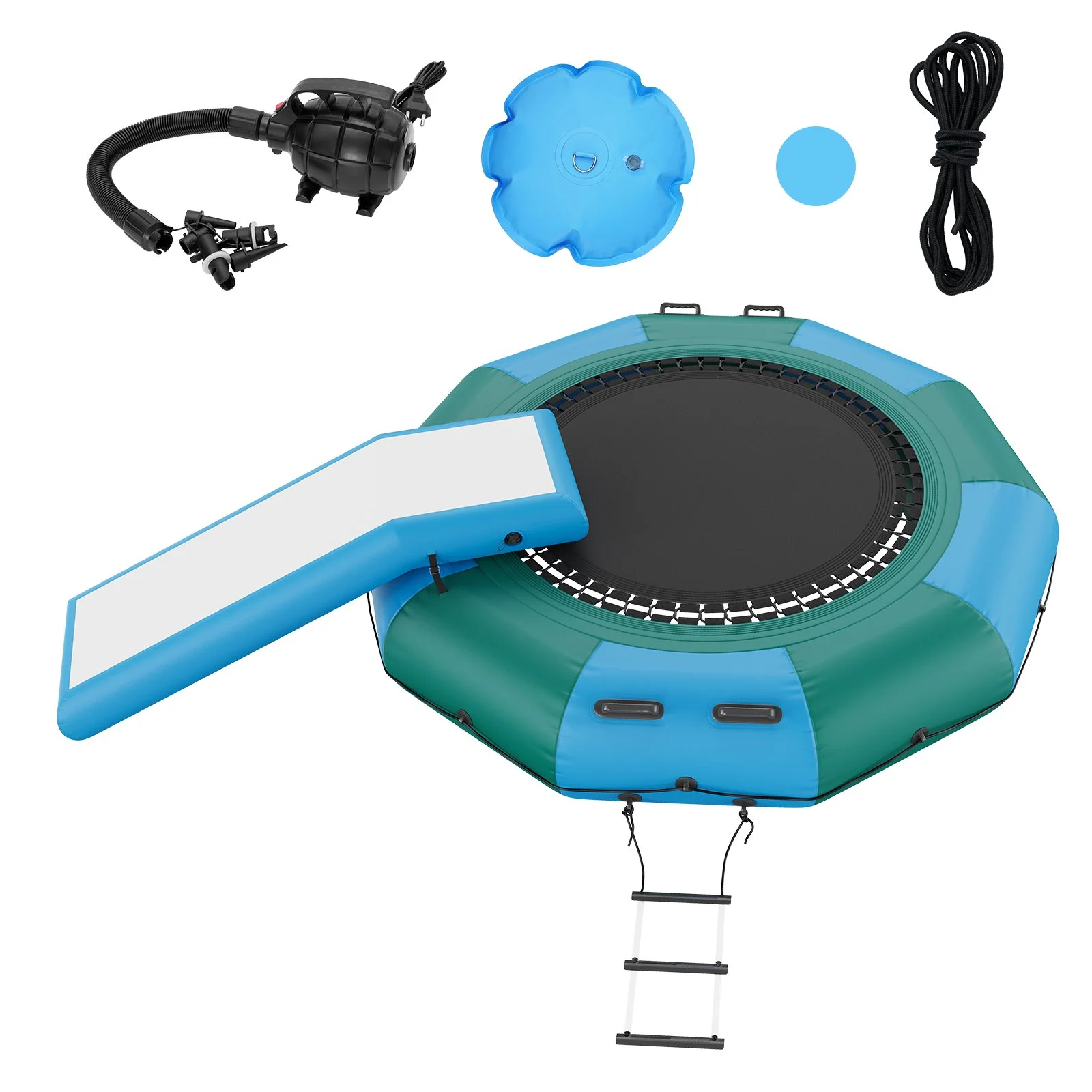 Inflatable Water Bouncer, 10ft Recreational Water Trampoline, Portable Bounce Swim Platform with Slide, 3-Step Ladder & Electric Air Pump, Kid Adult Floating Rebounder for Pool Lake Water Sports - Image 7