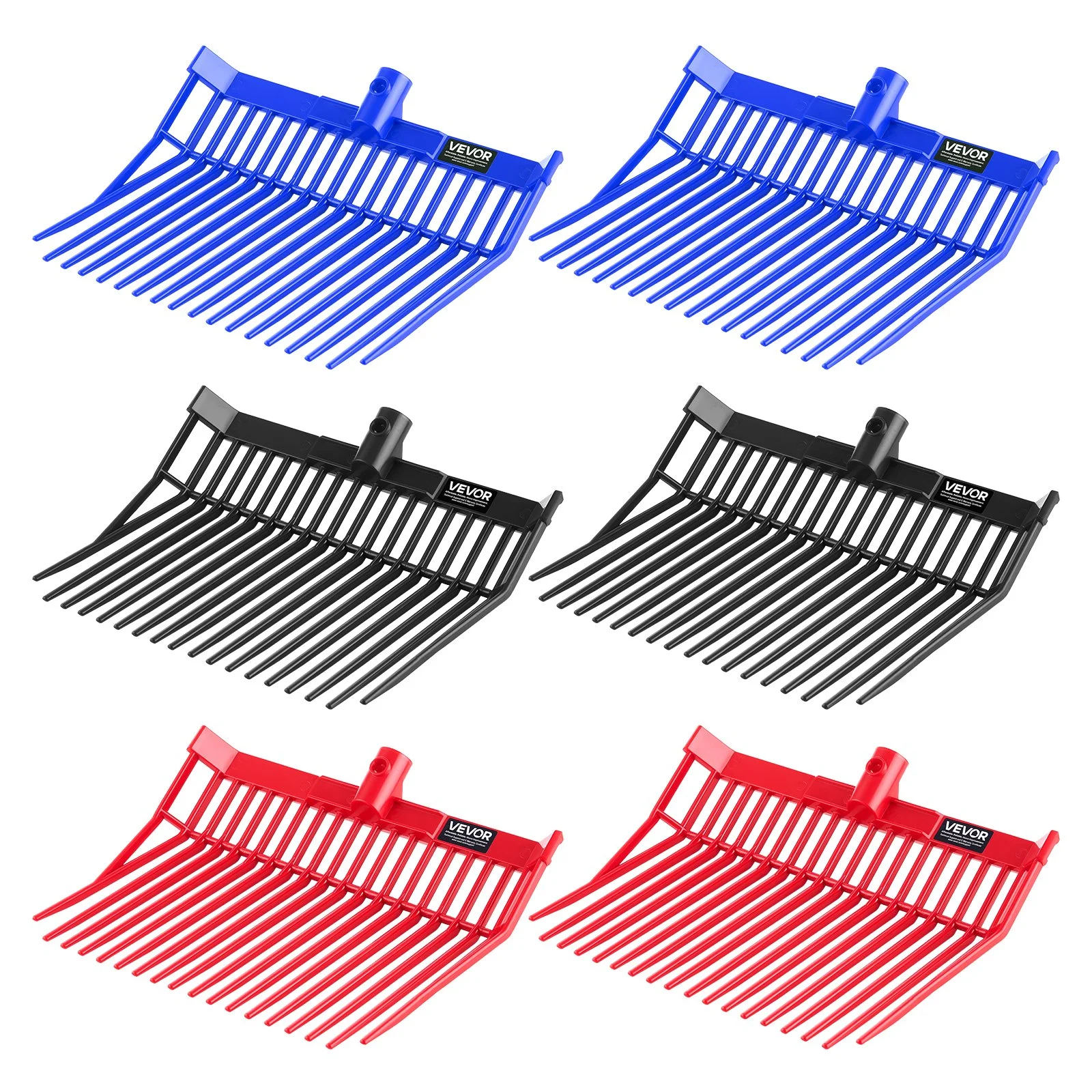 6PCS Manure Fork Replacement Head, 18 Angled Tines Horse Manure Fork Head, Durable Plastic Pitchfork Heads, Horse Mulch Rake for Picking up Stable Stall Muck Grass Hay Cleaning Farm Work