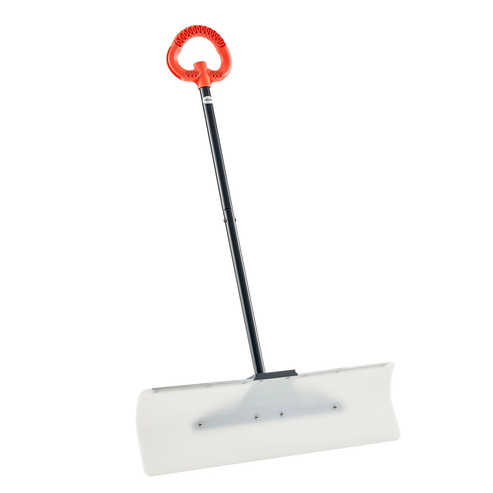Snow Pusher Shovel, 30 in Outdoor Snowplow Shovel with Ergonomic Grip, HDPE Plastic Blade, Winter Shovels with Segmented Handle, Metal Edged Strip, Portable Snow Removal Tool for Driveway Garden