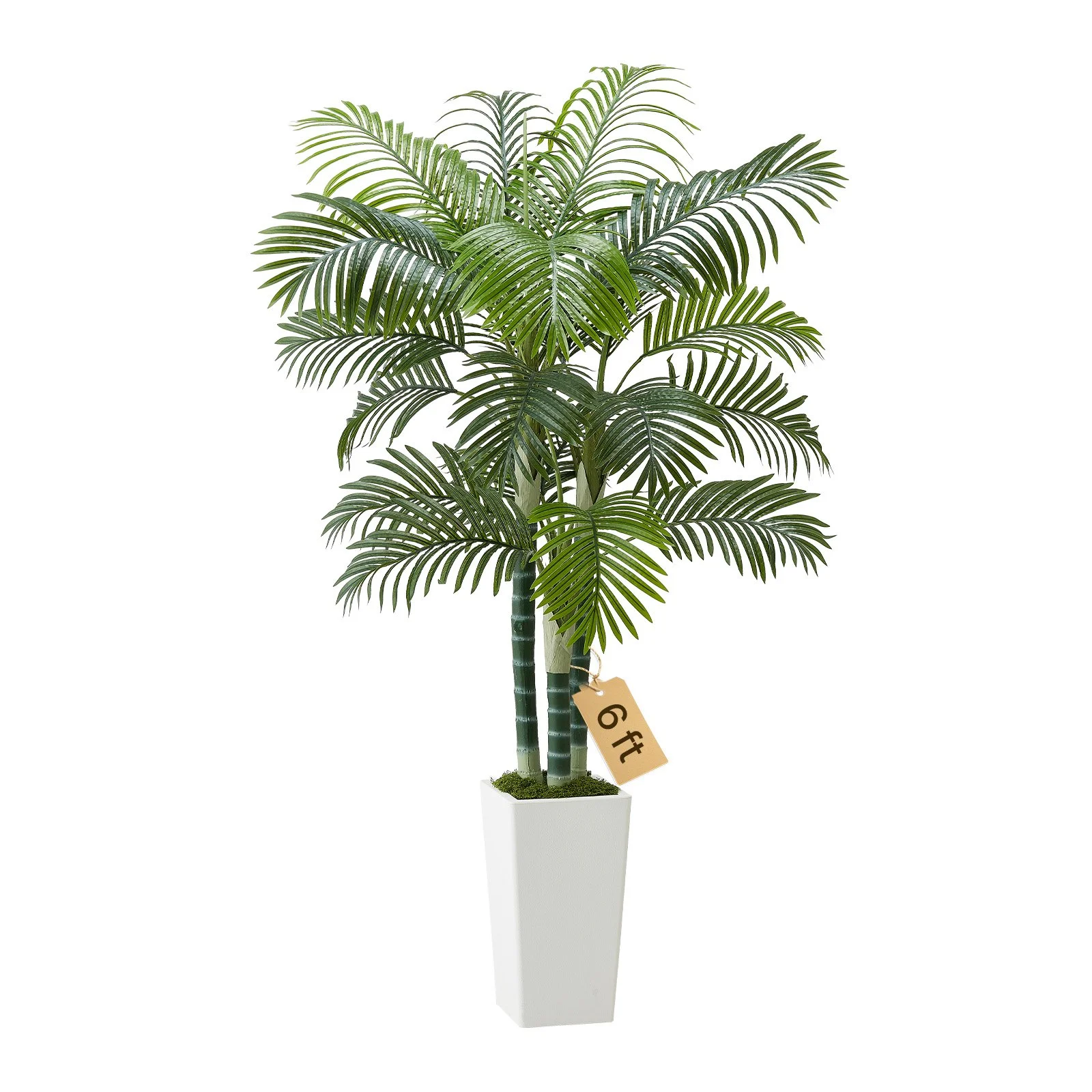 Artificial Areca Palm Tree 6 ft, Fake Palm Tropical Plants with White Tall Planter, Faux Floor Silk Plant in Pot, Large Trees for Home Office Living Room Decor House Warming, Indoor Outdoor