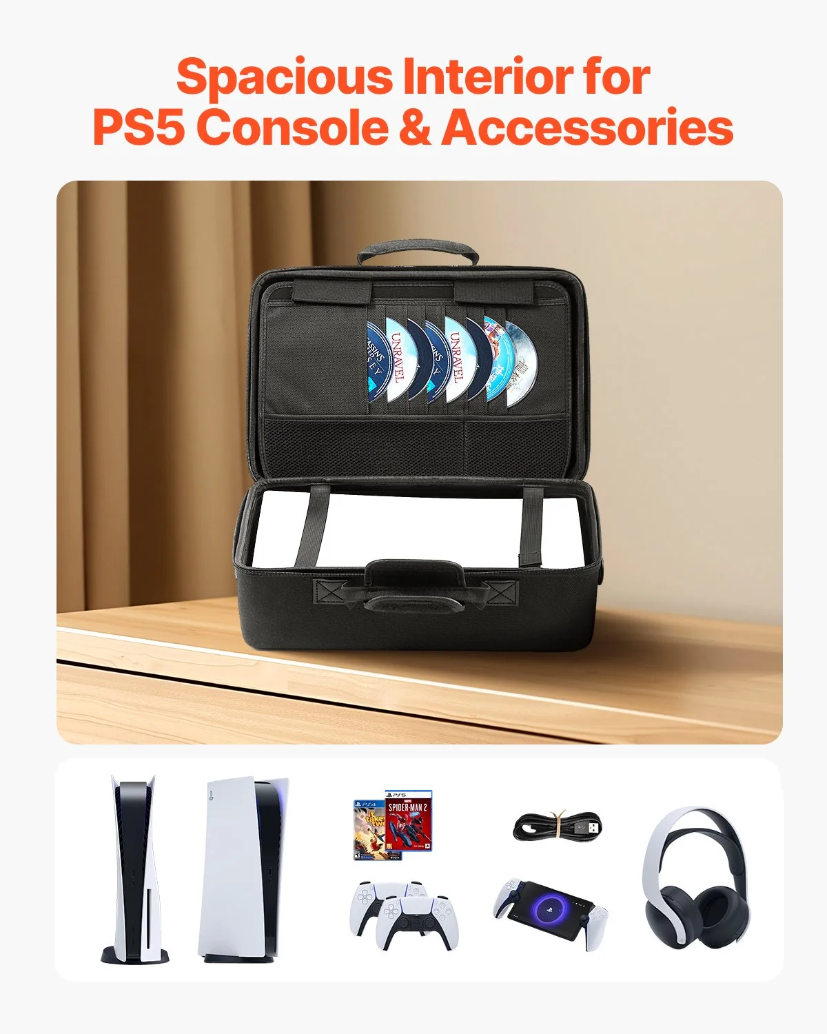 PS5 Carrying Case, Travel Bag for Playstation 5 Shockproof EVA, Soft Interior Lining & Padded Dividers for Extra Protection, Spacious Design with Carry Handle for Storage, Home & Party - Image 9