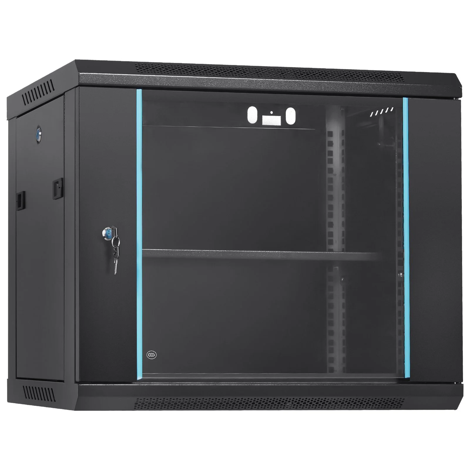 9U Wall-Mounted Server Network Cabinet, 15.5'' Depth, Secure Rack Enclosure, Supports up to 200 lbs, Features Lockable Glass Door and Side Panels, Ideal for IT and A/V Gear