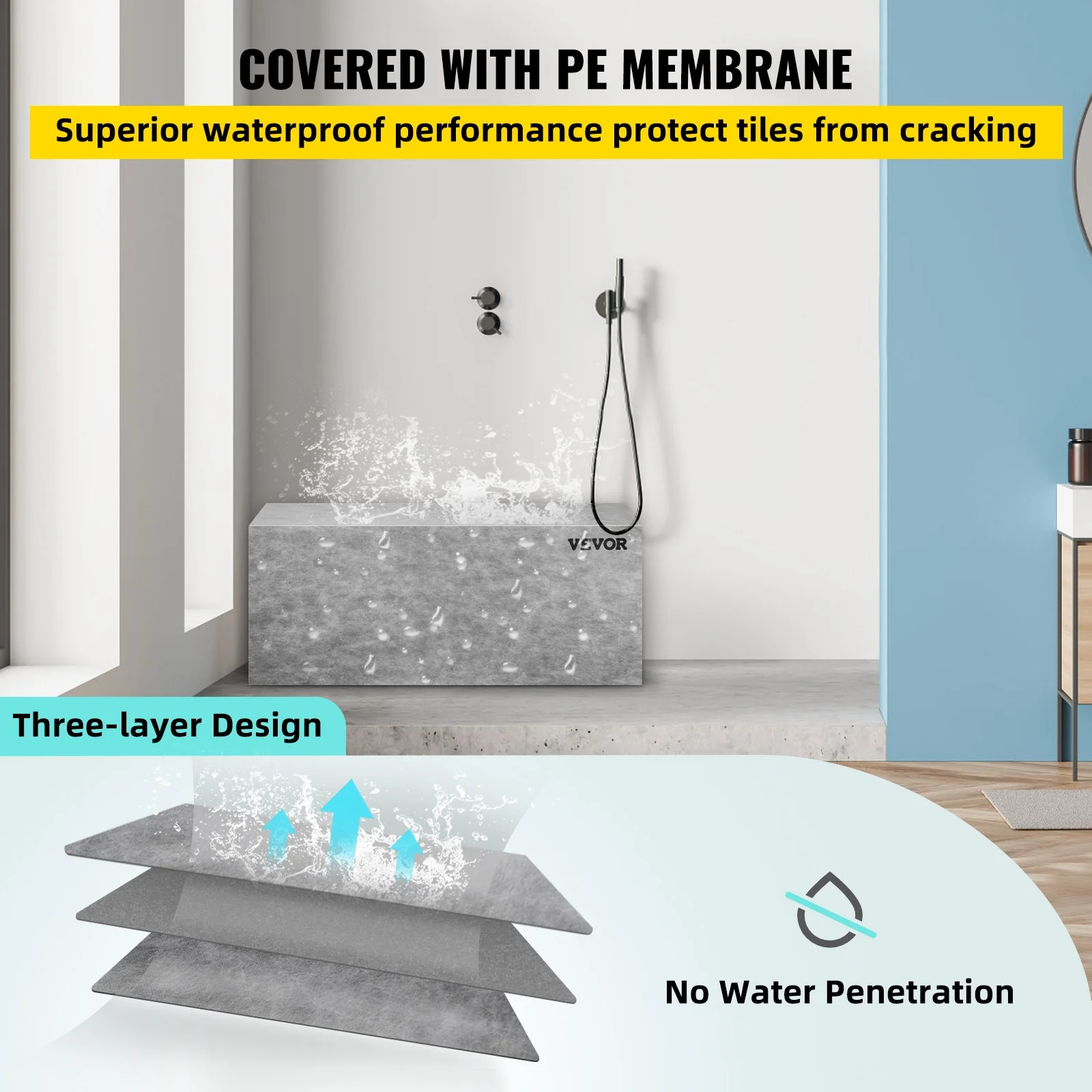 Board Shower Bench Rectangle Bench Ready to Tile & Waterproof 47.2x16x20" - Image 12