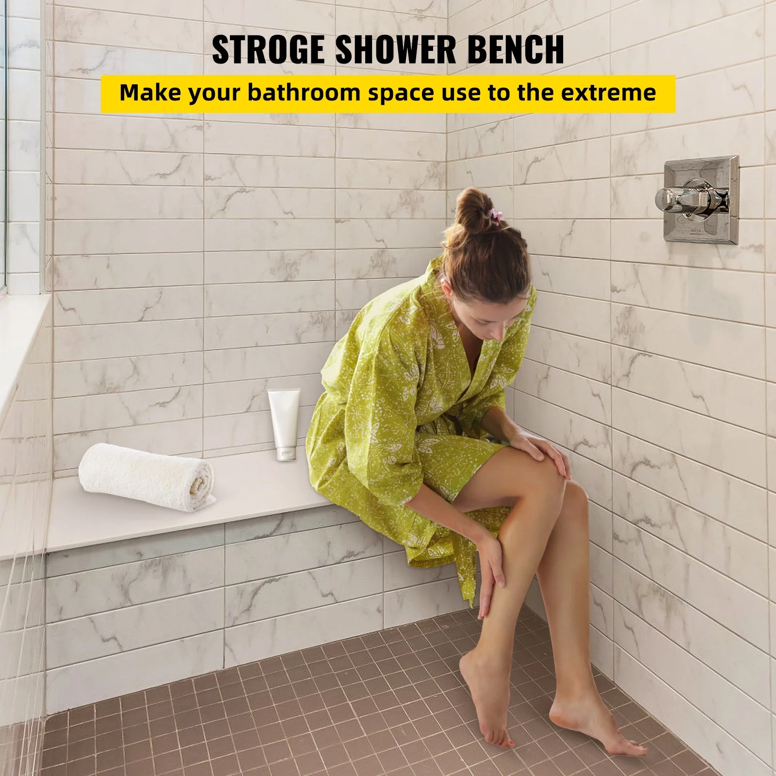 Board Shower Bench Rectangle Bench Ready to Tile & Waterproof 47.2x16x20" - Image 9
