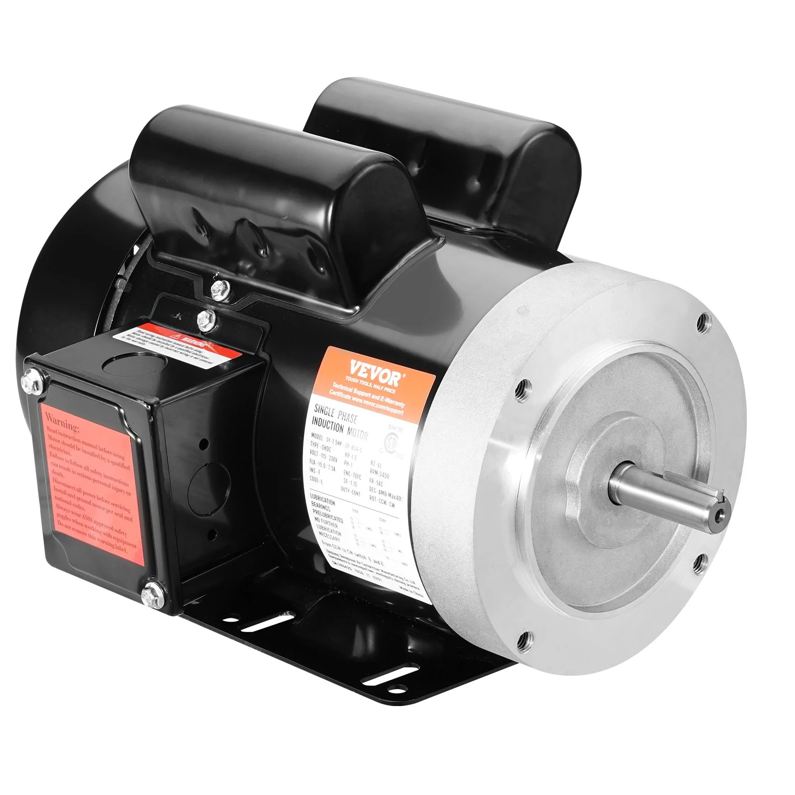 1.5HP Electric Motor 3450 rpm, AC 115V/230V, 56C Frame, Air Compressor Motor Single Phase, 5/8" Keyed Shaft, CW/CCW Rotation for Agricultural Machinery and General Equipment