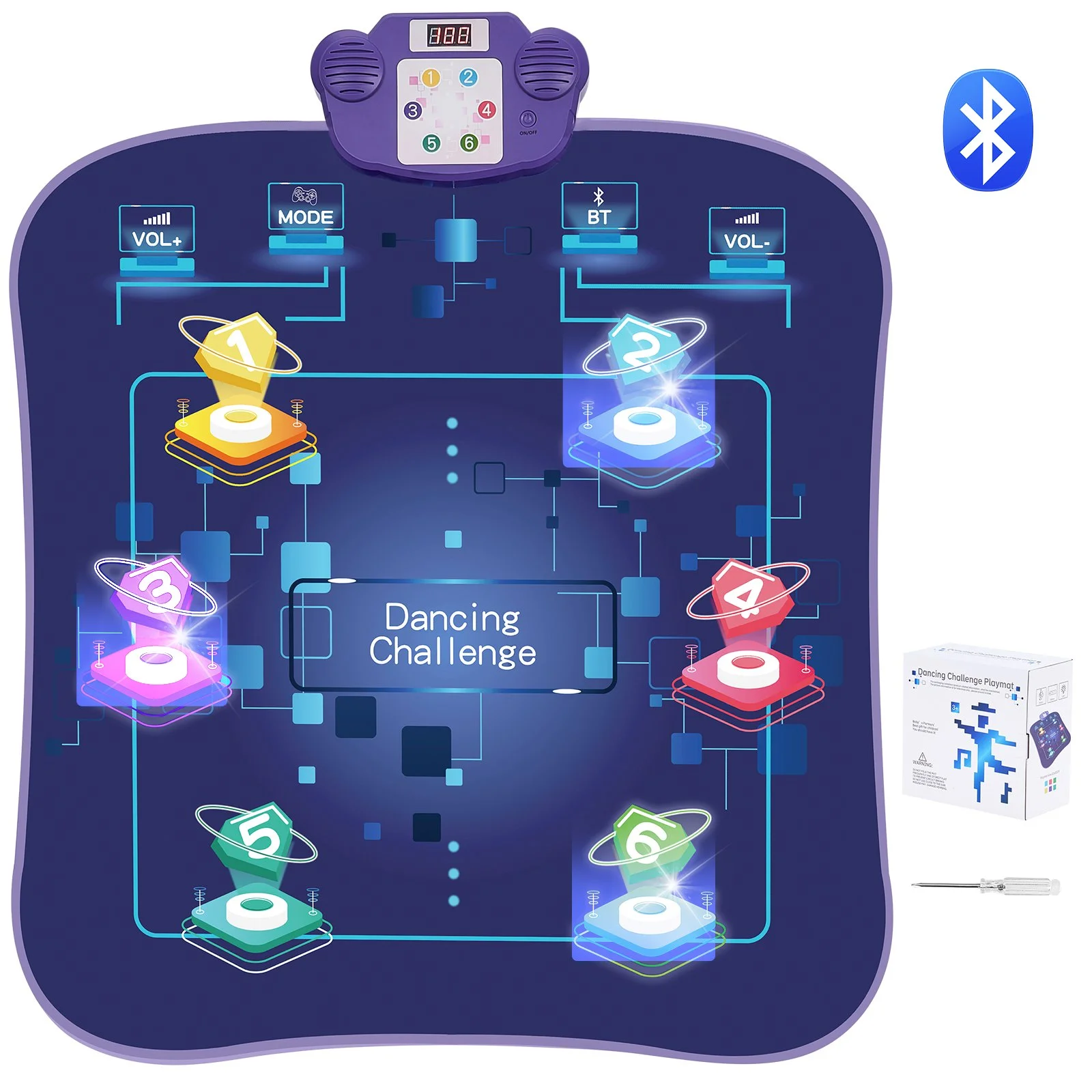 Dance Mat, 6-Button Dance Mixer Rhythm Step Play Mat, Electronic Dance Pad with Wireless Bluetooth, LED Lights, 5 Game Modes, Adjustable Volume, Built-in Music, Toys Gifts for 3+ Year Old Girls