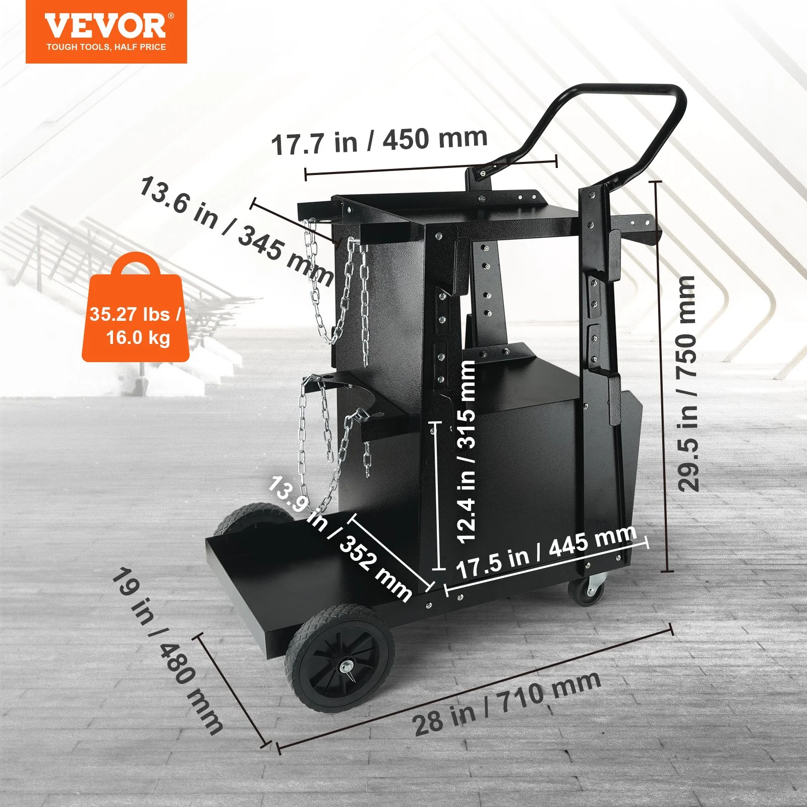 Welding Cart, 2-Tier Heavy Duty Welder Cart with Anti-Theft Lockable Cabinet, 265LBS Weight Capacity, 360° Swivel Wheels, Tank Storage Safety Chains, Welding Cabinet for TIG, ARC, Plasma Cutter - Image 8