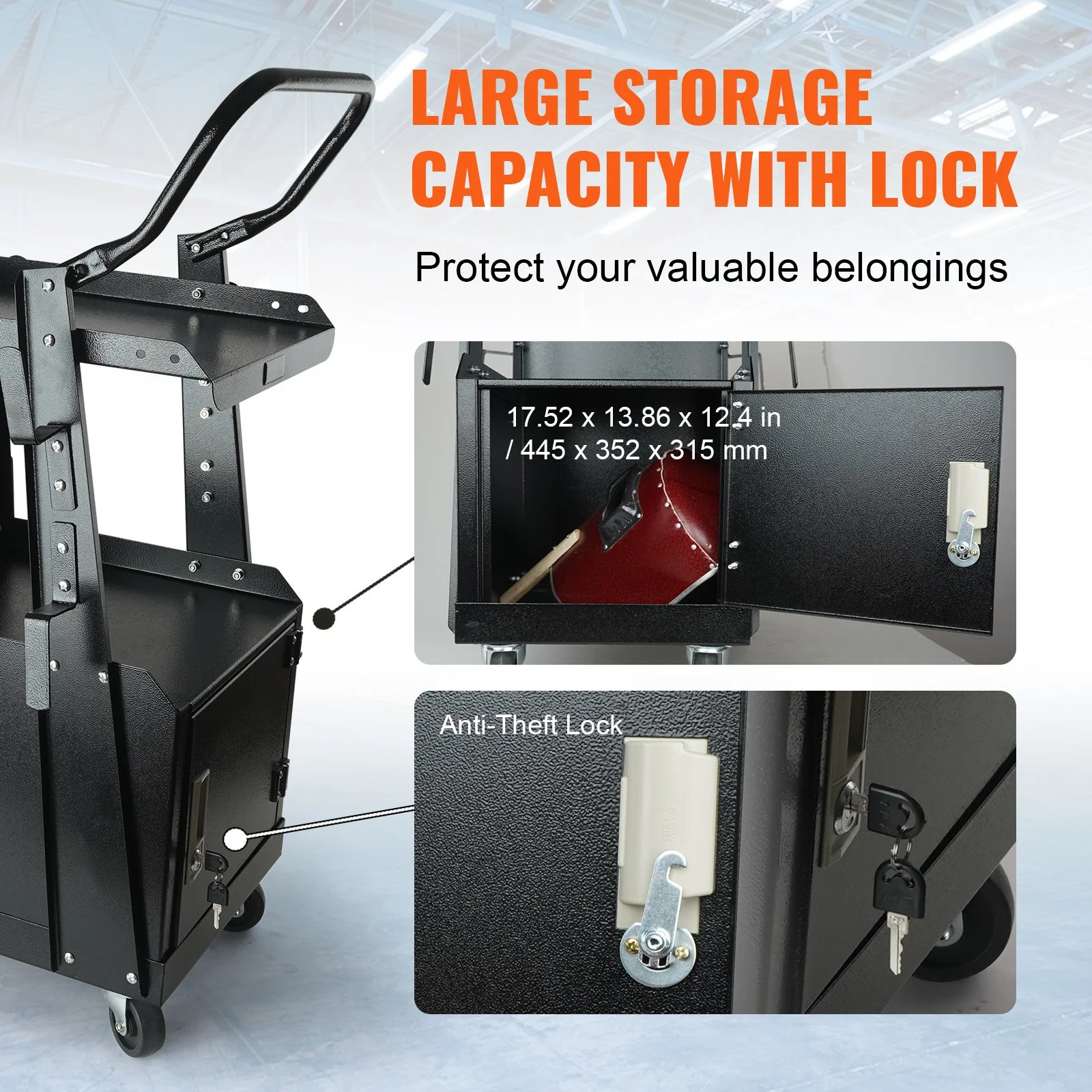 Welding Cart, 2-Tier Heavy Duty Welder Cart with Anti-Theft Lockable Cabinet, 265LBS Weight Capacity, 360° Swivel Wheels, Tank Storage Safety Chains, Welding Cabinet for TIG, ARC, Plasma Cutter - Image 10