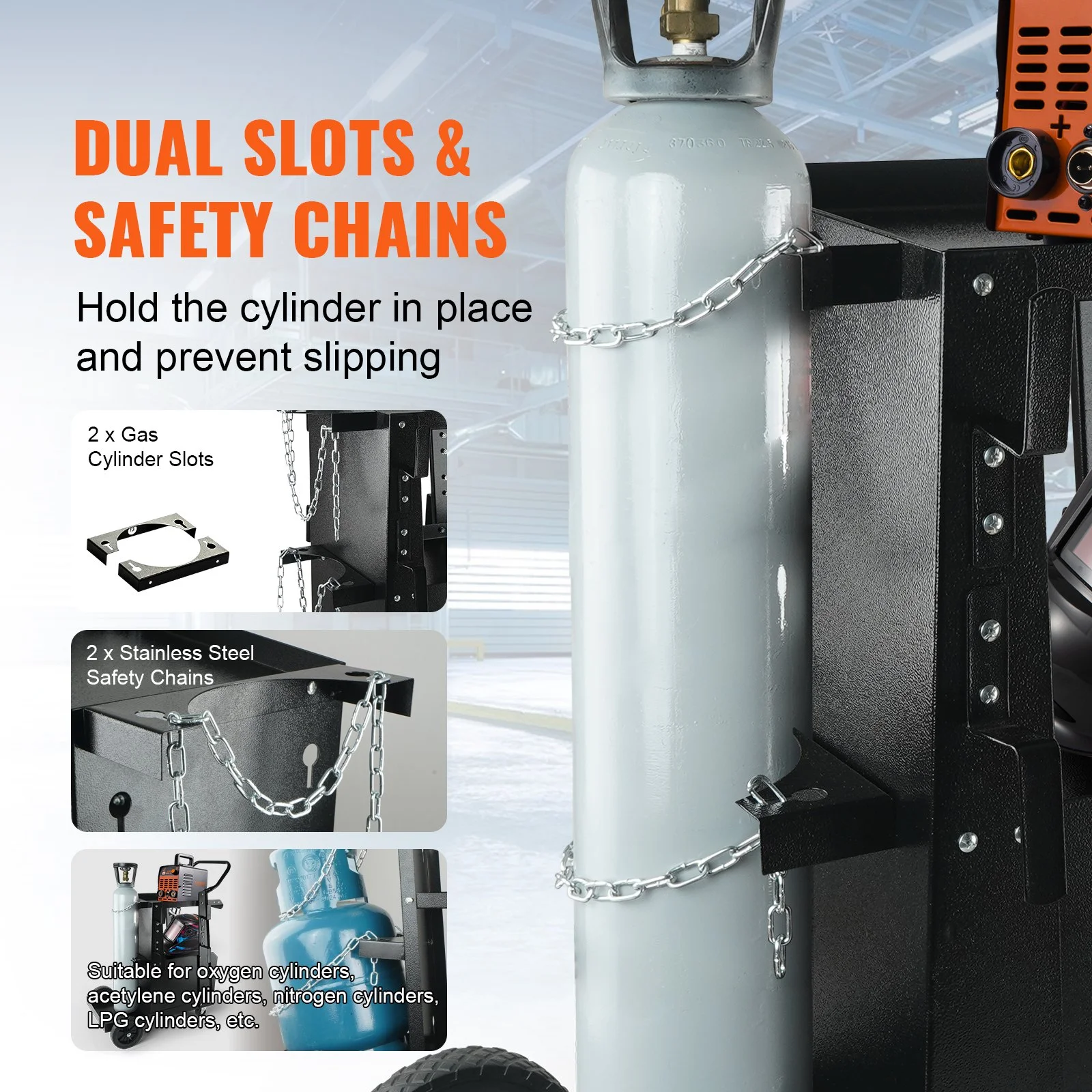Welding Cart, 2-Tier Heavy Duty Welder Cart with Anti-Theft Lockable Cabinet, 265LBS Weight Capacity, 360° Swivel Wheels, Tank Storage Safety Chains, Welding Cabinet for TIG, ARC, Plasma Cutter - Image 11