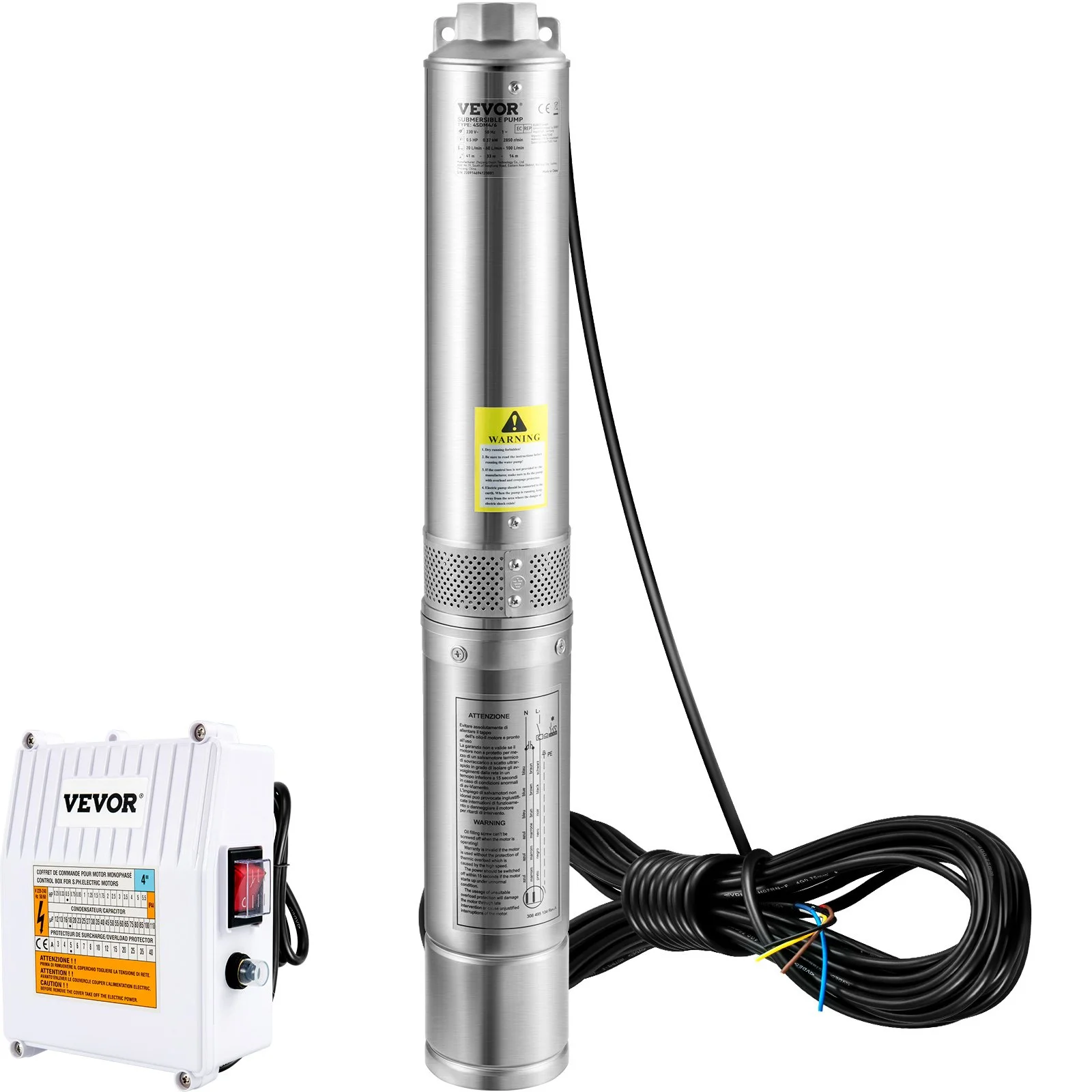 Deep Well Submersible Pump, 2HP 230V/60Hz, 37GPM 427 ft Head, with 33 ft Cord & External Control Box, 4 inch Stainless Steel Water Pumps for Industrial, Irrigation and Home Use, IP68 Waterproof - Image 3