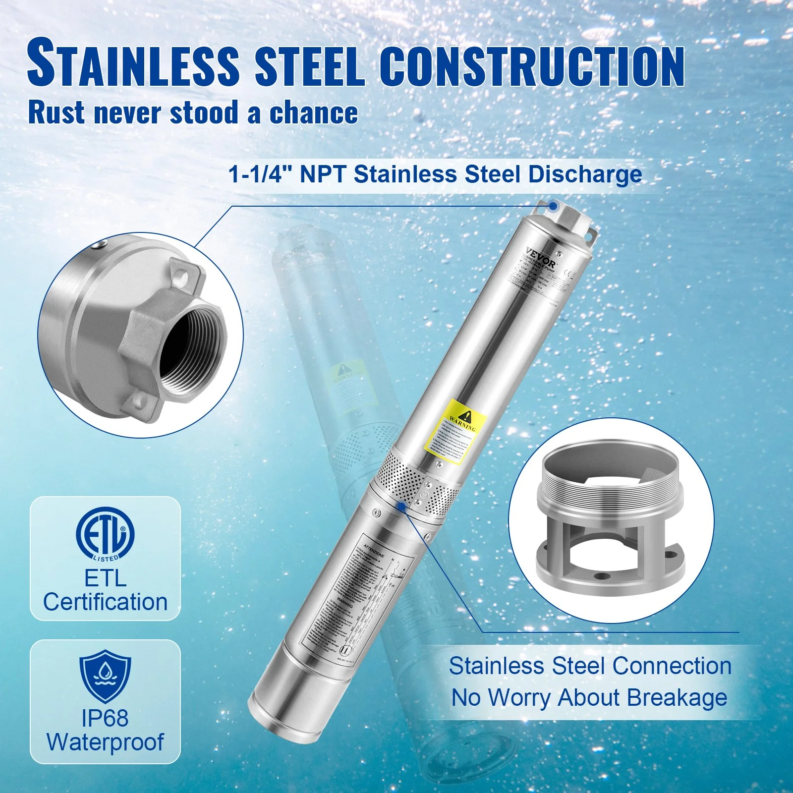 Deep Well Submersible Pump, 2HP 230V/60Hz, 37GPM 427 ft Head, with 33 ft Cord & External Control Box, 4 inch Stainless Steel Water Pumps for Industrial, Irrigation and Home Use, IP68 Waterproof - Image 6