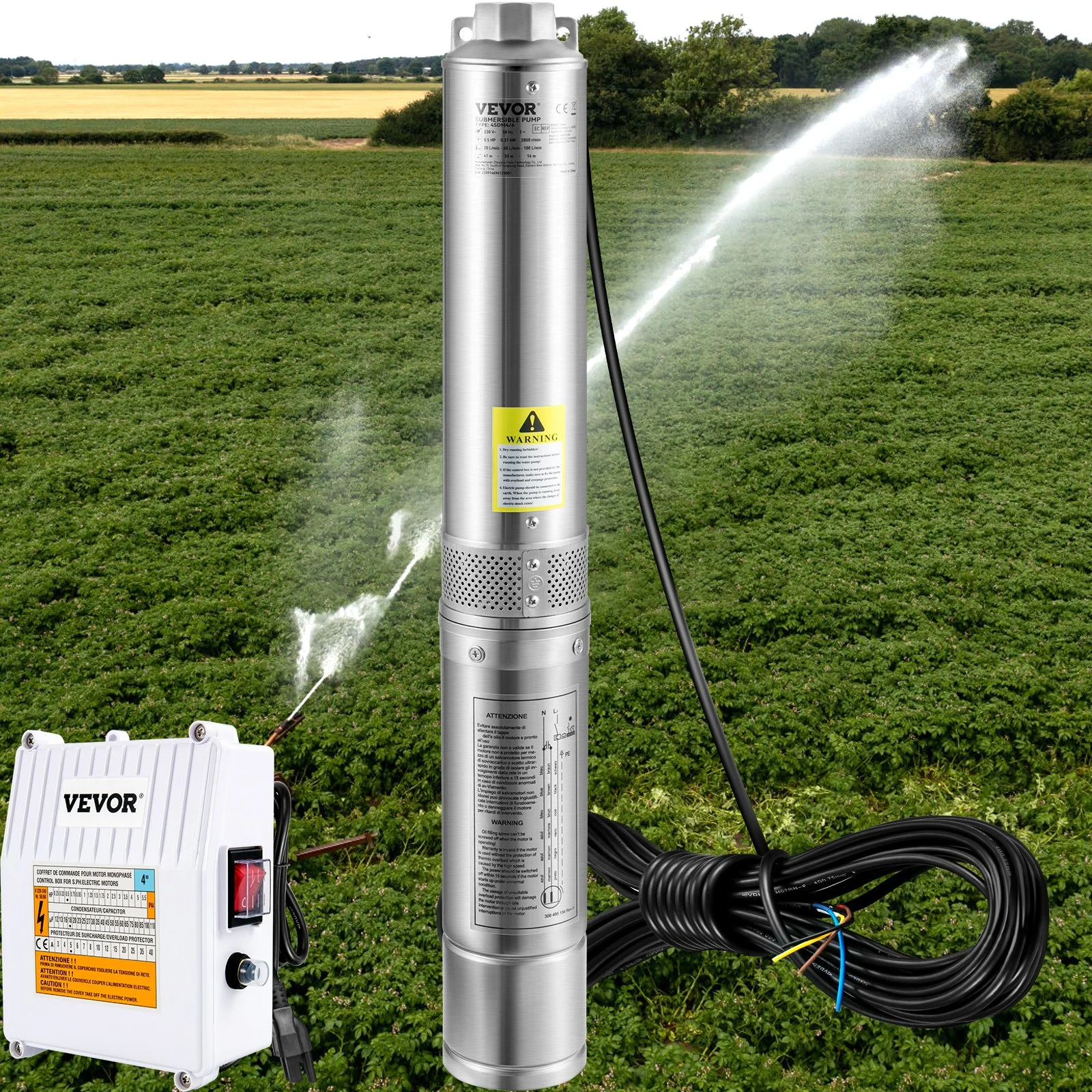 Deep Well Submersible Pump, 2HP 230V/60Hz, 37GPM 427 ft Head, with 33 ft Cord & External Control Box, 4 inch Stainless Steel Water Pumps for Industrial, Irrigation and Home Use, IP68 Waterproof - Image 11