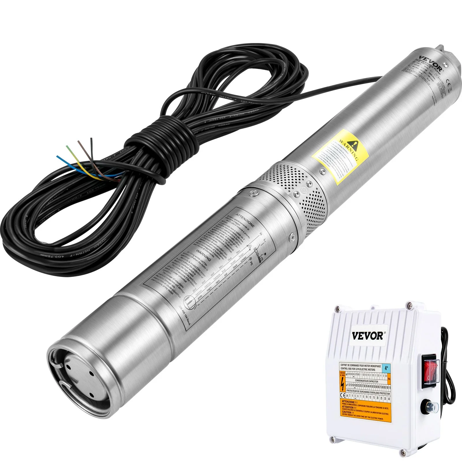 Deep Well Submersible Pump, 2HP 230V/60Hz, 37GPM 427 ft Head, with 33 ft Cord & External Control Box, 4 inch Stainless Steel Water Pumps for Industrial, Irrigation and Home Use, IP68 Waterproof - Image 4