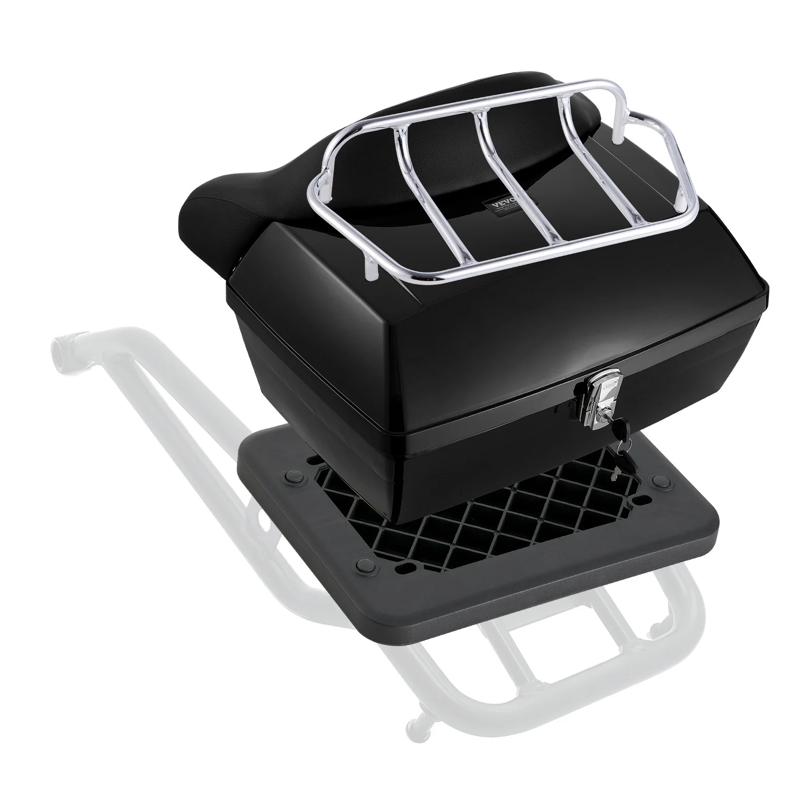 Motorcycle Top Case, Universal Durable PP Material Motorbike Tail Box with Reflective Panel, 48L Waterproof Detachable Motorcycle Top Box with Multi-Hole Base, Fit for 99% of Motorcycle Frames