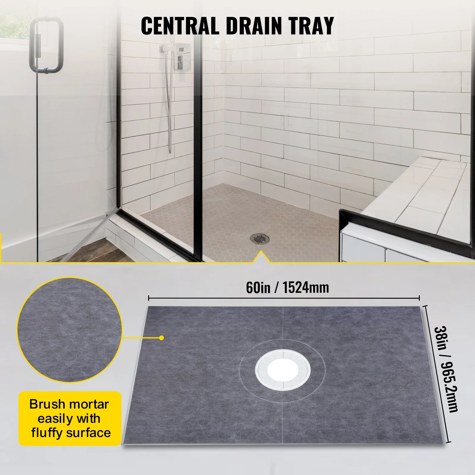 Shower Curb Kit, 38"x60" Watertight Shower Curb Overlay with 4" PVC Central Bonding Flange, 4" Stainless Steel Grate, 2 Cuttable Shower Curb and Trowel, Shower Pan Slope Sticks Fit for Bathr - Image 5