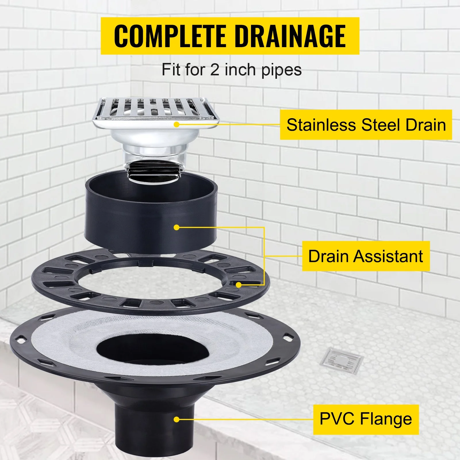 Shower Curb Kit, 38"x60" Watertight Shower Curb Overlay with 4" PVC Central Bonding Flange, 4" Stainless Steel Grate, 2 Cuttable Shower Curb and Trowel, Shower Pan Slope Sticks Fit for Bathr - Image 6