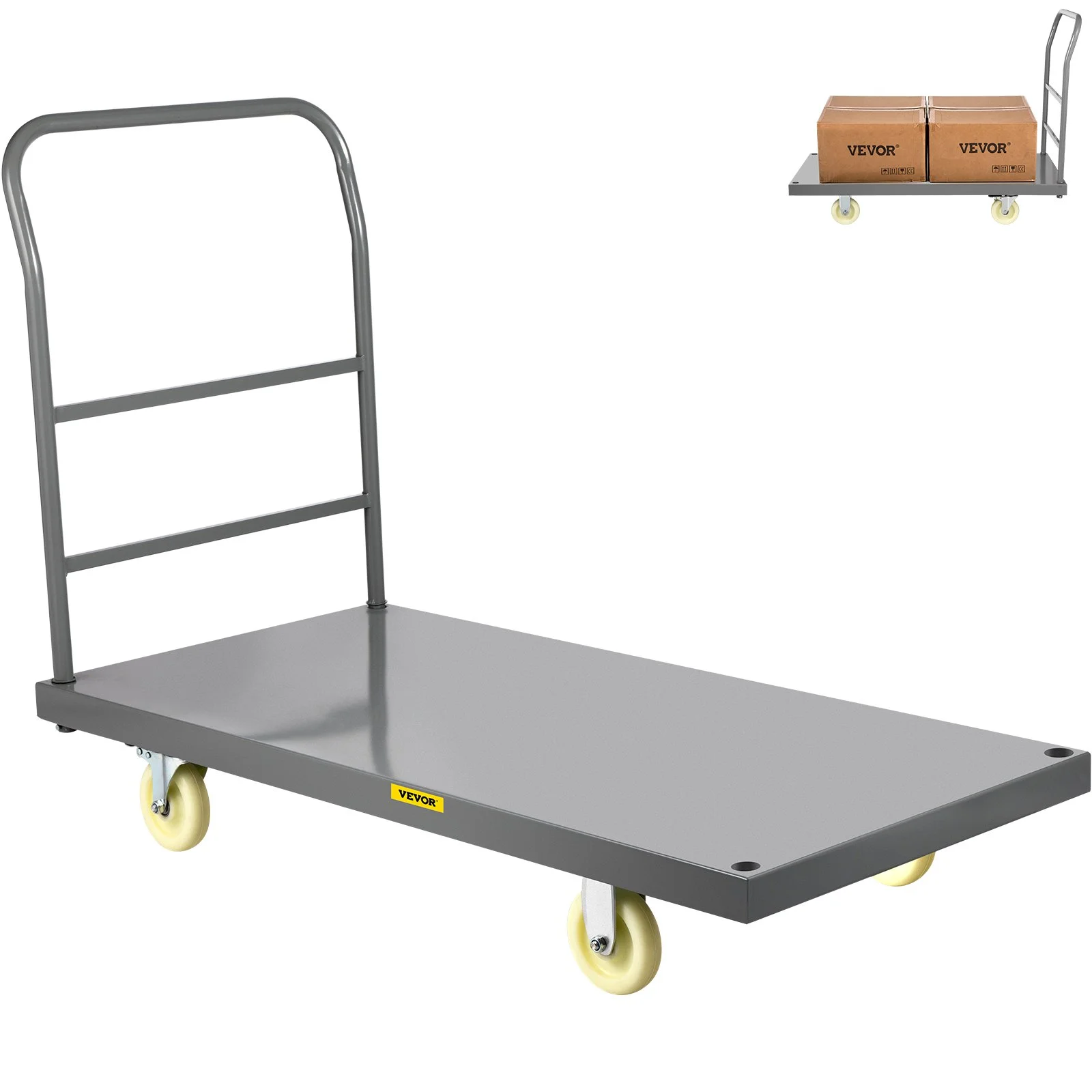 Flatbed Utility Cart, Supports up to 2000 lbs, Dimensions 47"L x 24"W x 32"H, Equipped with 5" Nylon Wheels, Sturdy Steel Construction, Ideal for Transporting Luggage