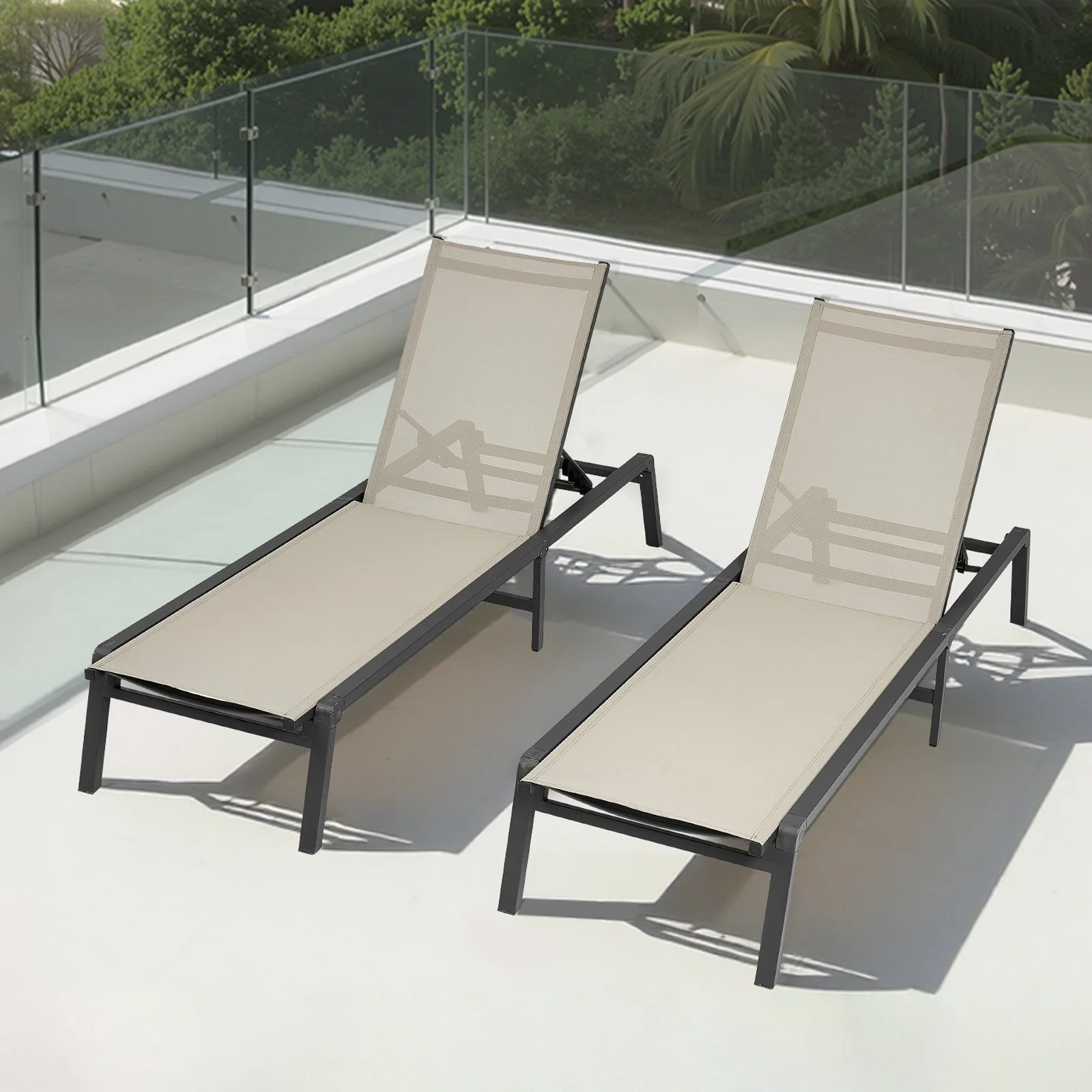 Outdoor Chaise Lounge Chair Set of 2, 400 lbs Weight Capacity, Foldable Sun Tanning Chair, 5 Adjustable Positions, Easy Assembly, Aluminum Pool Recliner Lounge Chairs, for Beach Yard Patio - Image 8