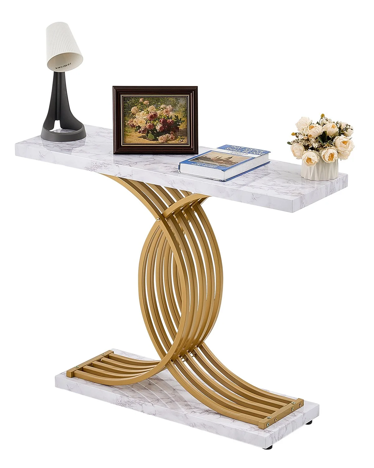 Narrow Console Sofa Table, 39.4 inches Behind Couch Table, 1-Tier Long Entryway Table and Skinny Hallway Table, Narrow Sofa Table with Metal Frame, for Entryway, Hallway, Living Room & Bedroom