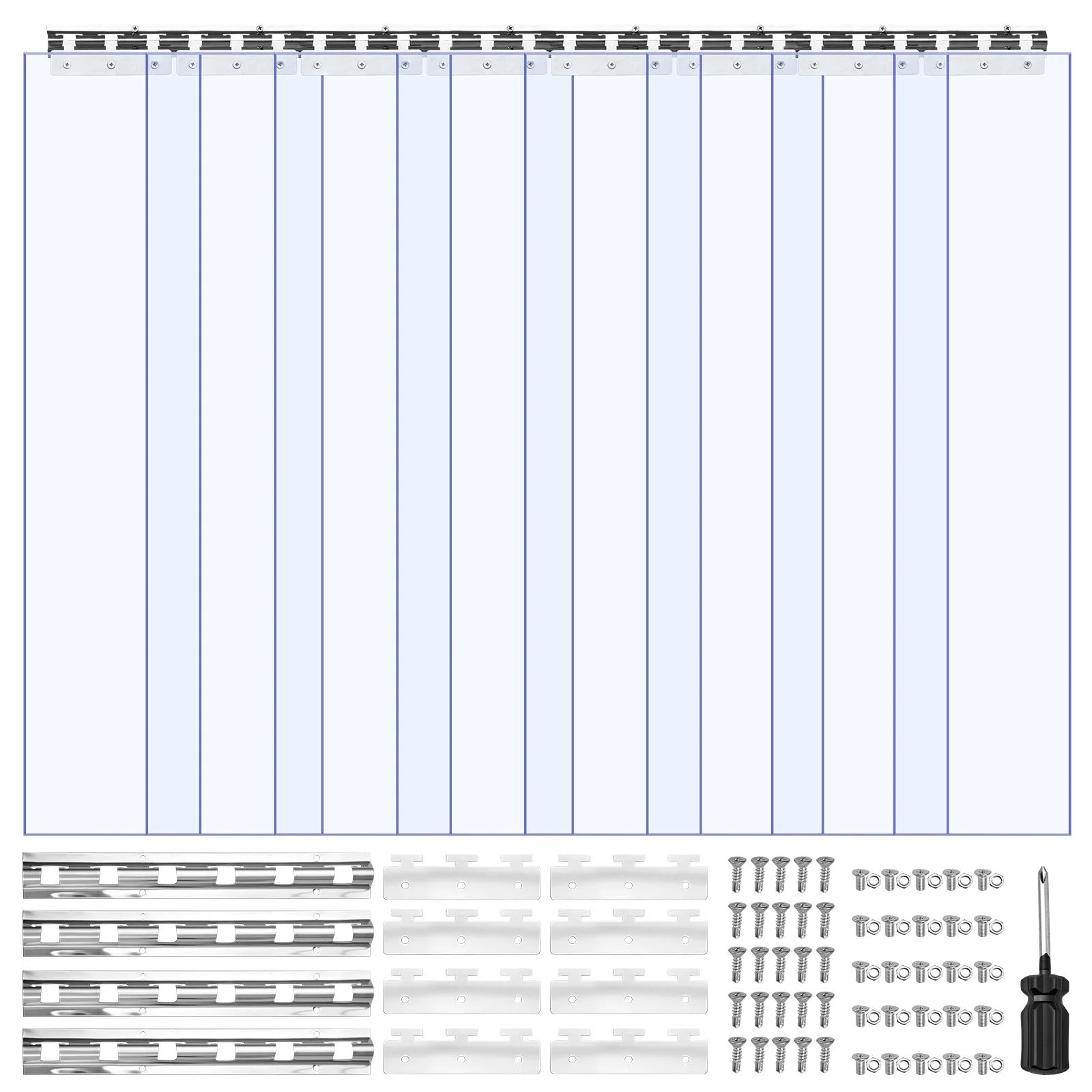 Clear PVC Strip Curtain, 84 in Height x 48 in Width x 0.08 in Thickness, 8 PCS Walk in Freezer Cooler Curtain Strips, Thermal Insulating Plastic Door Strips for Warehouse, Freezer, Garage Doors